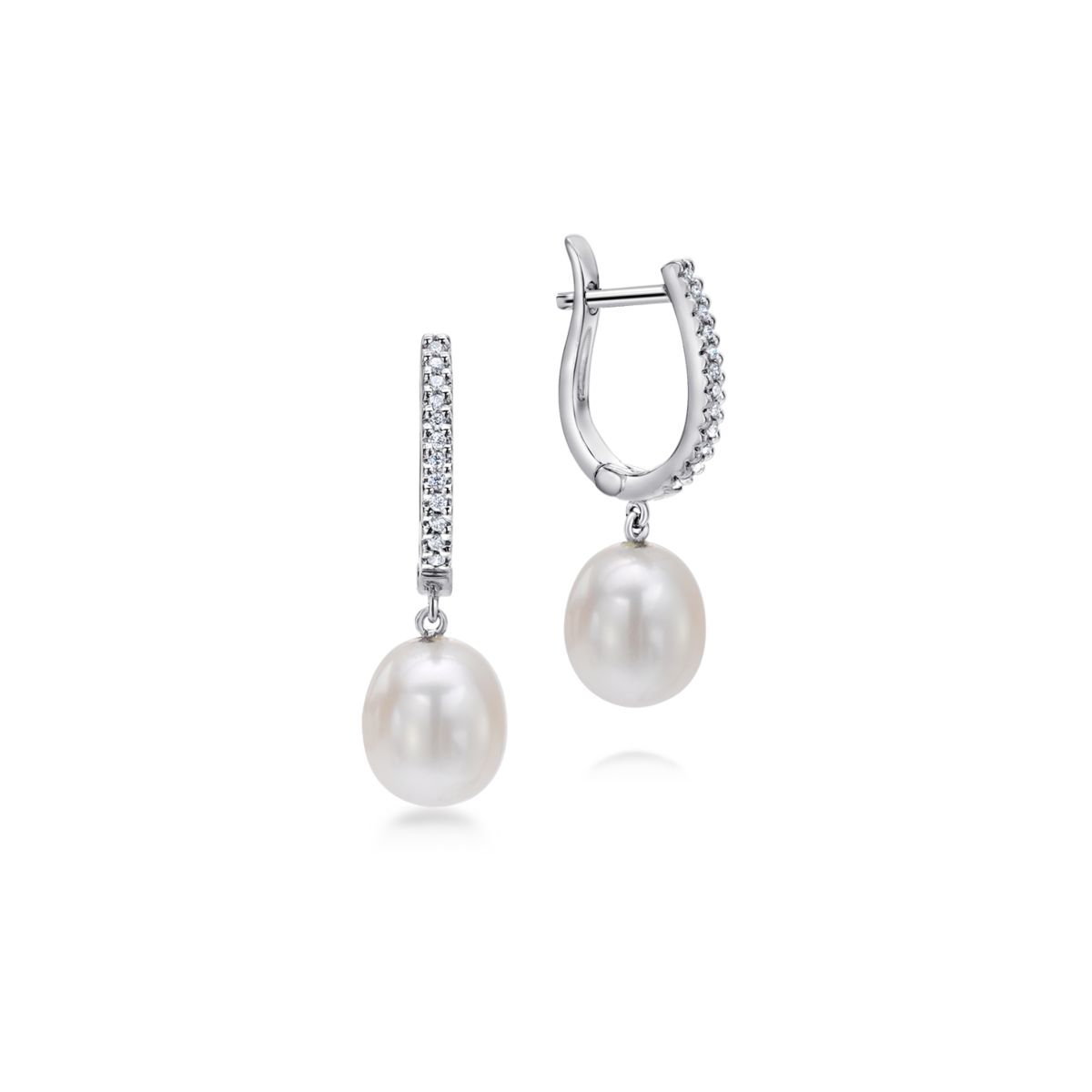 Pearl Drop Diamond Earrings 14K