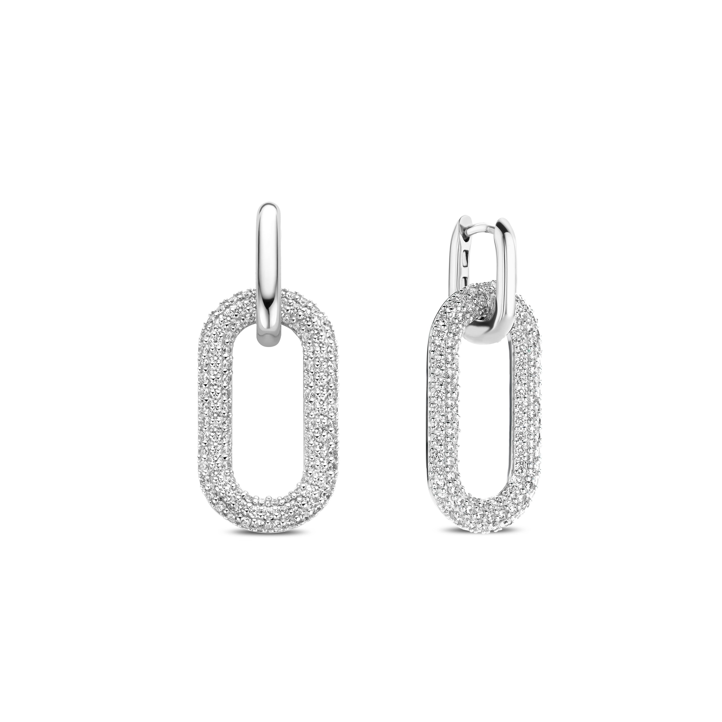 Silver Pave Link Earrings