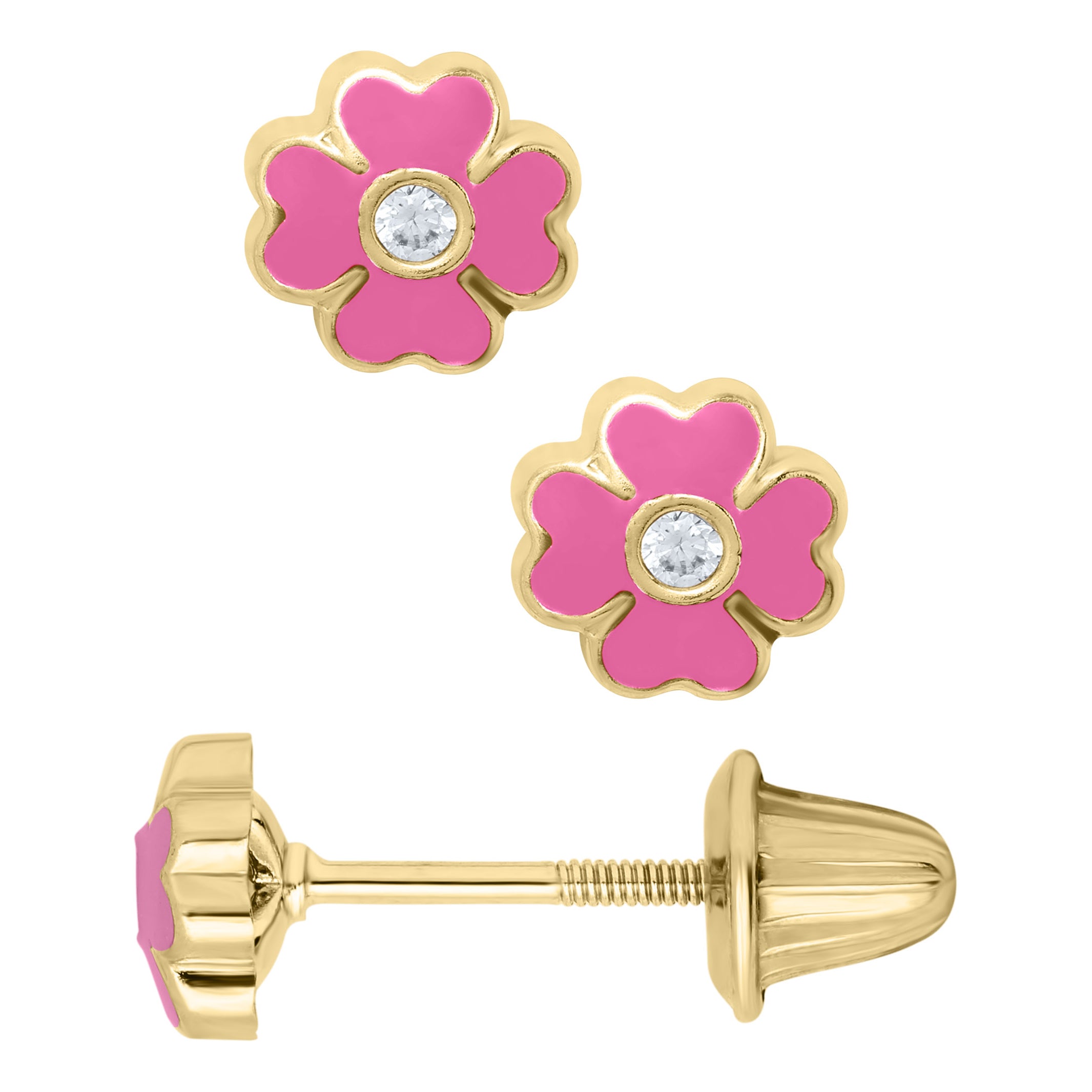 Pink Flower Zirconia Kids Earrings