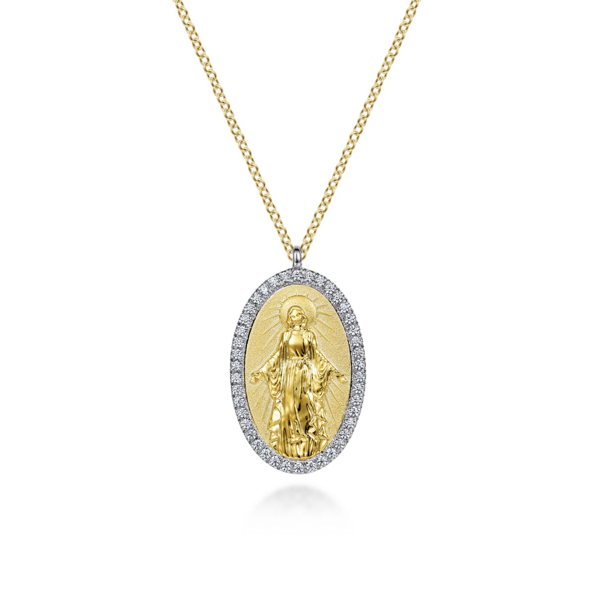 Virgin Mary Diamond Oval Necklace