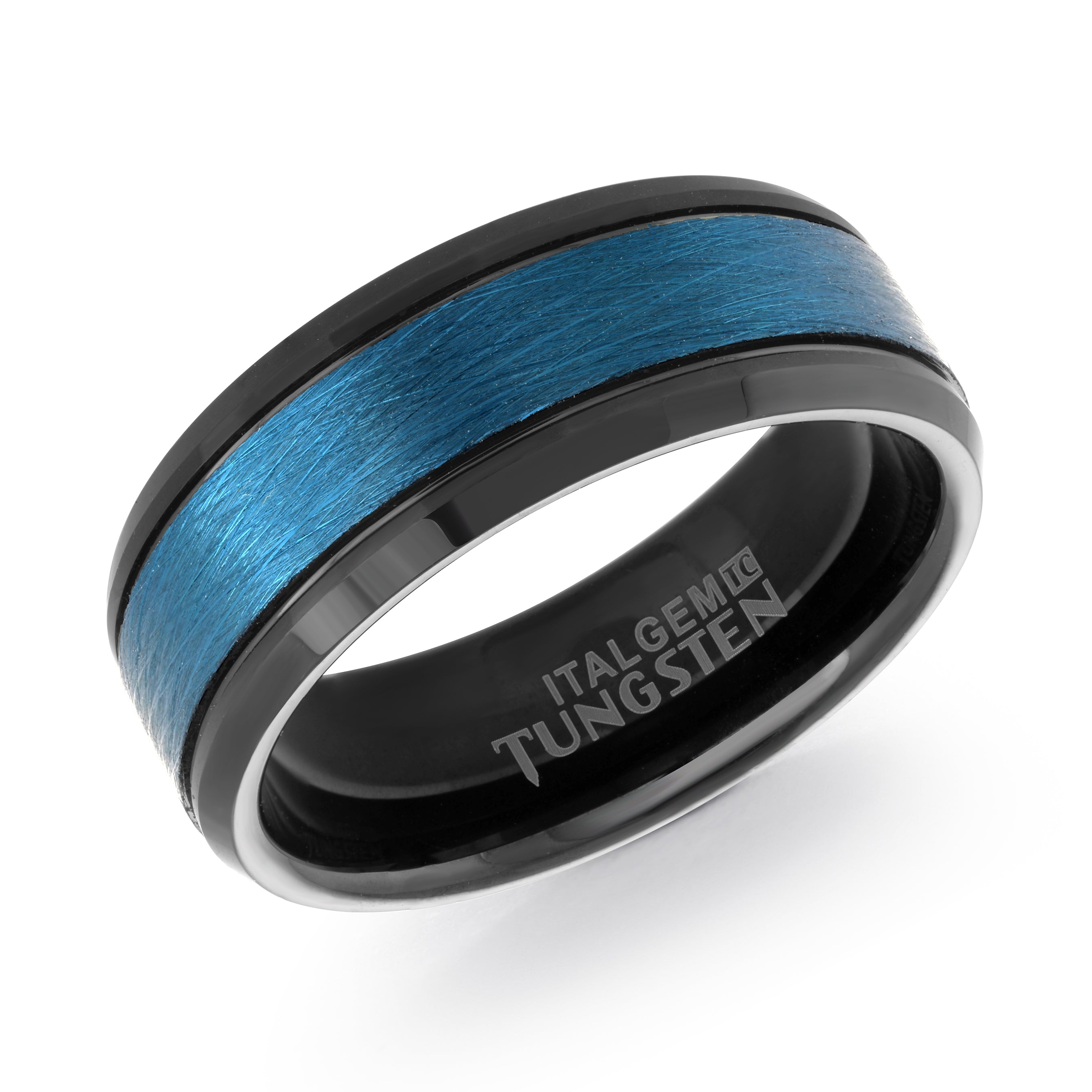 Black and Blue Tungsten 8mm Ring