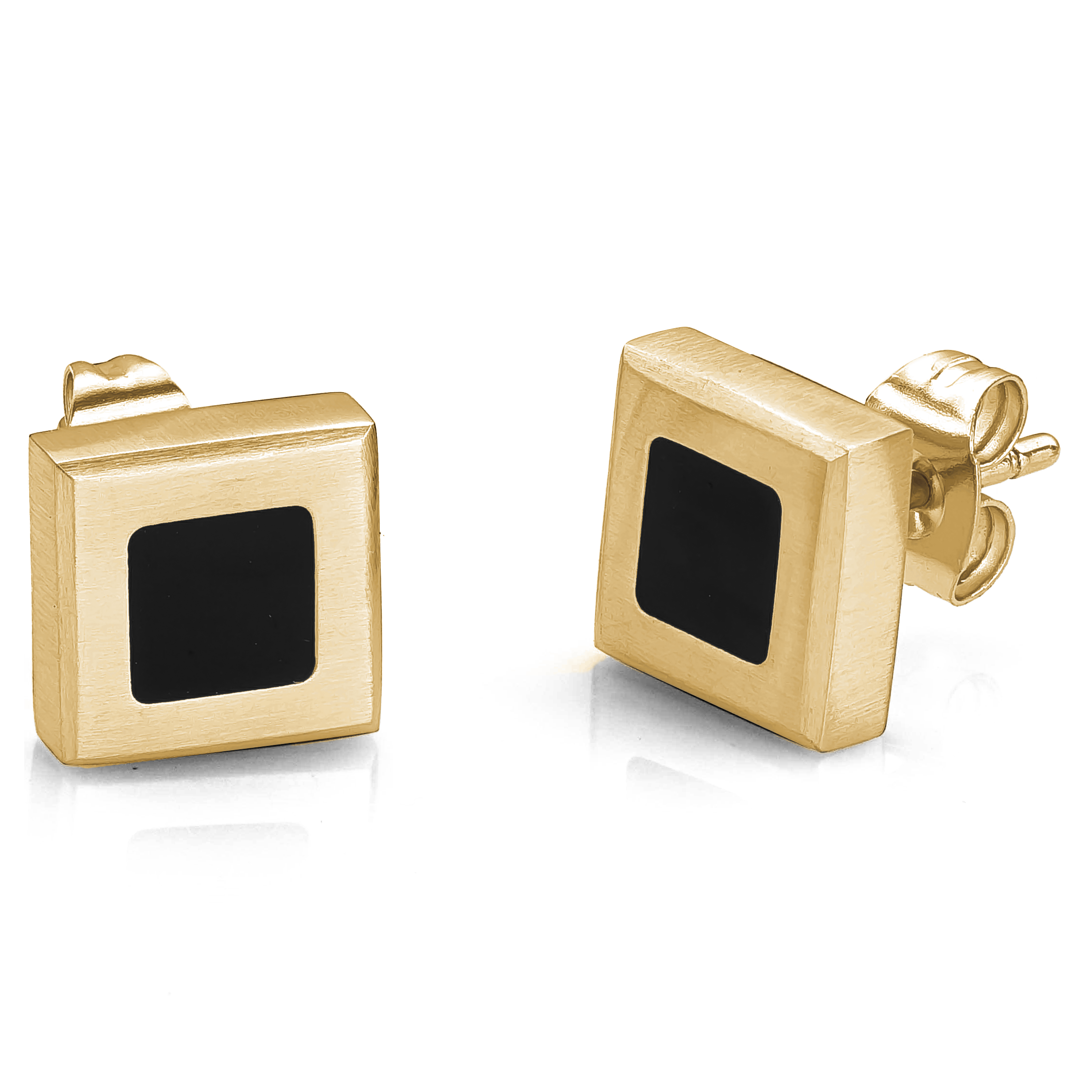 Yellow Ip Square Black Enamel Stud Earrings