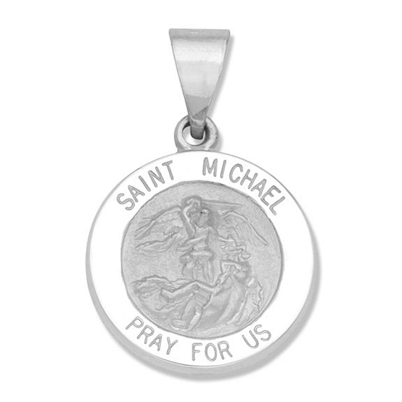 Saint Michael White Gold Pendant 15MM