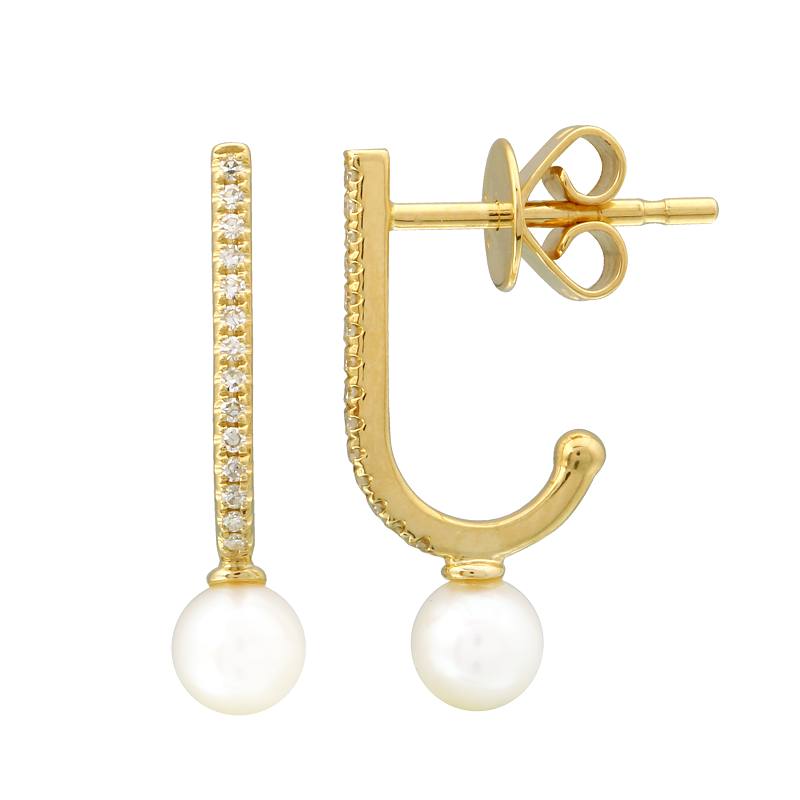 Half Huggie Diamond Pearl Earrings