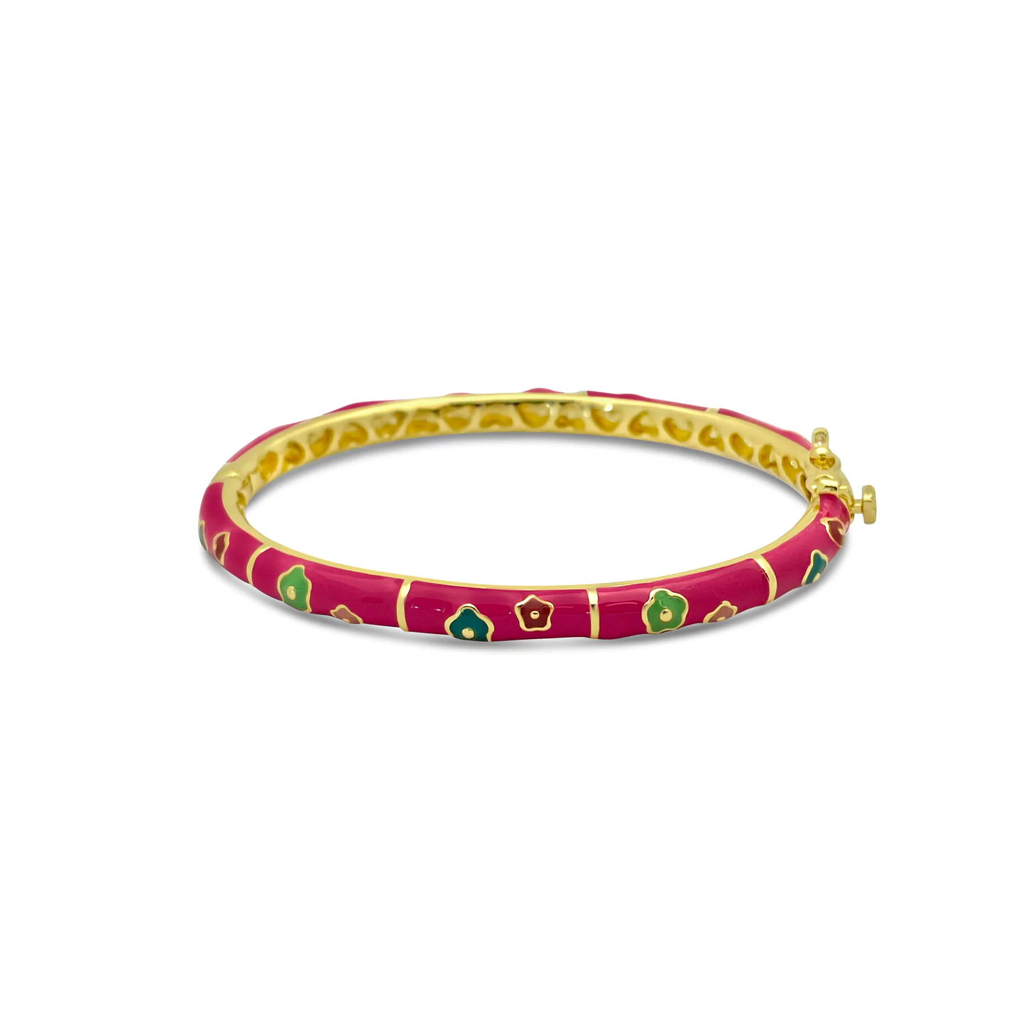 Hot Pink and Colorful flowers Kids Bangle Bracelet