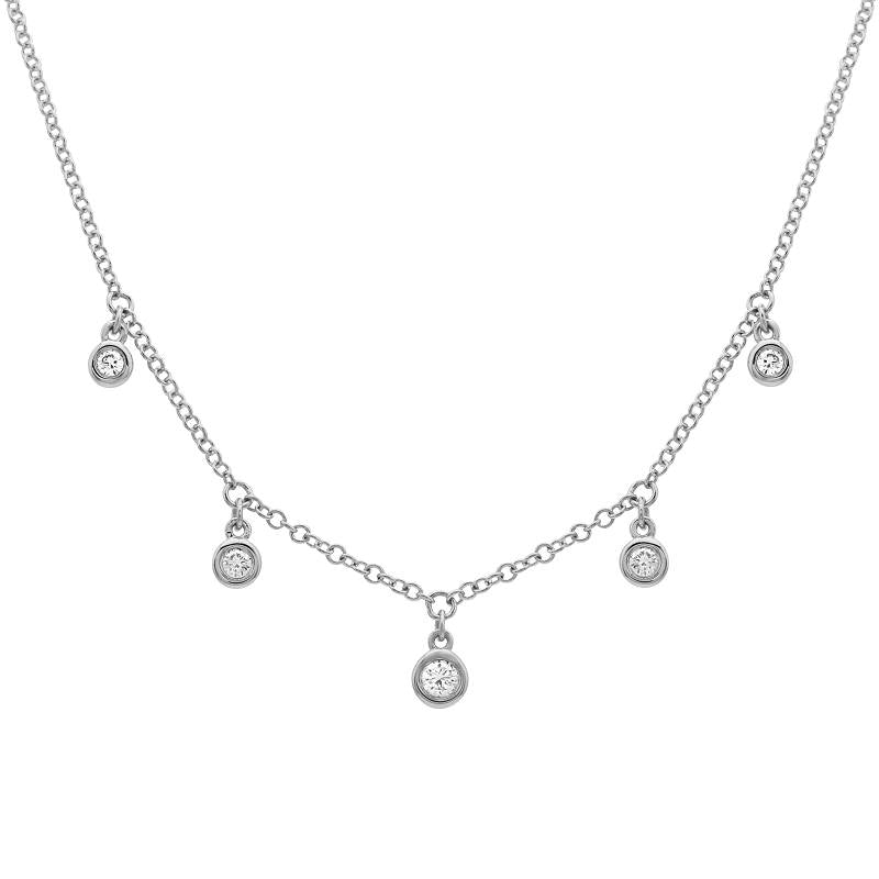 Five Diamond Dangles Necklace 14KW