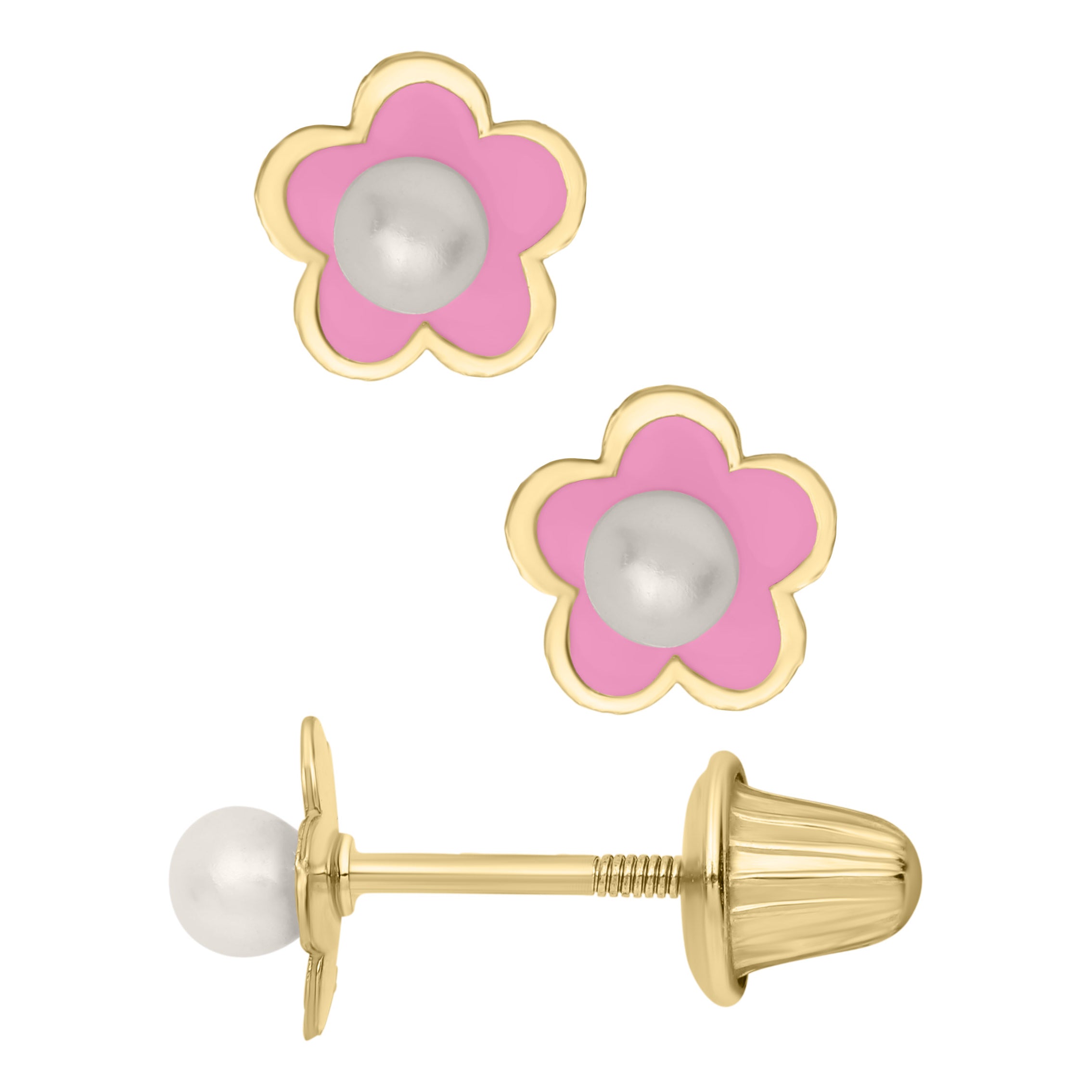 Pink Flower Pearl Kids Stud Earrings