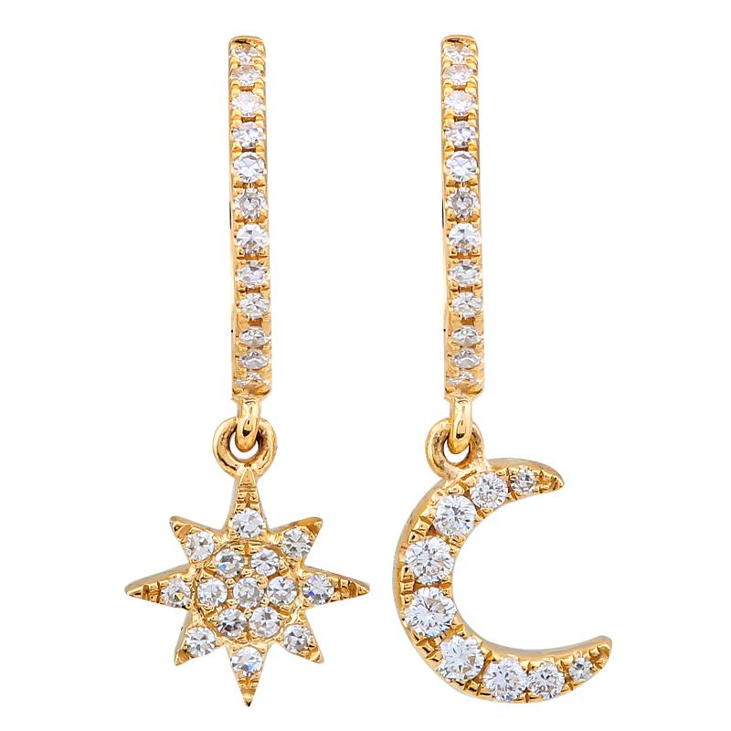 Mismatch Moon/Star Diamond Huggie Earrings