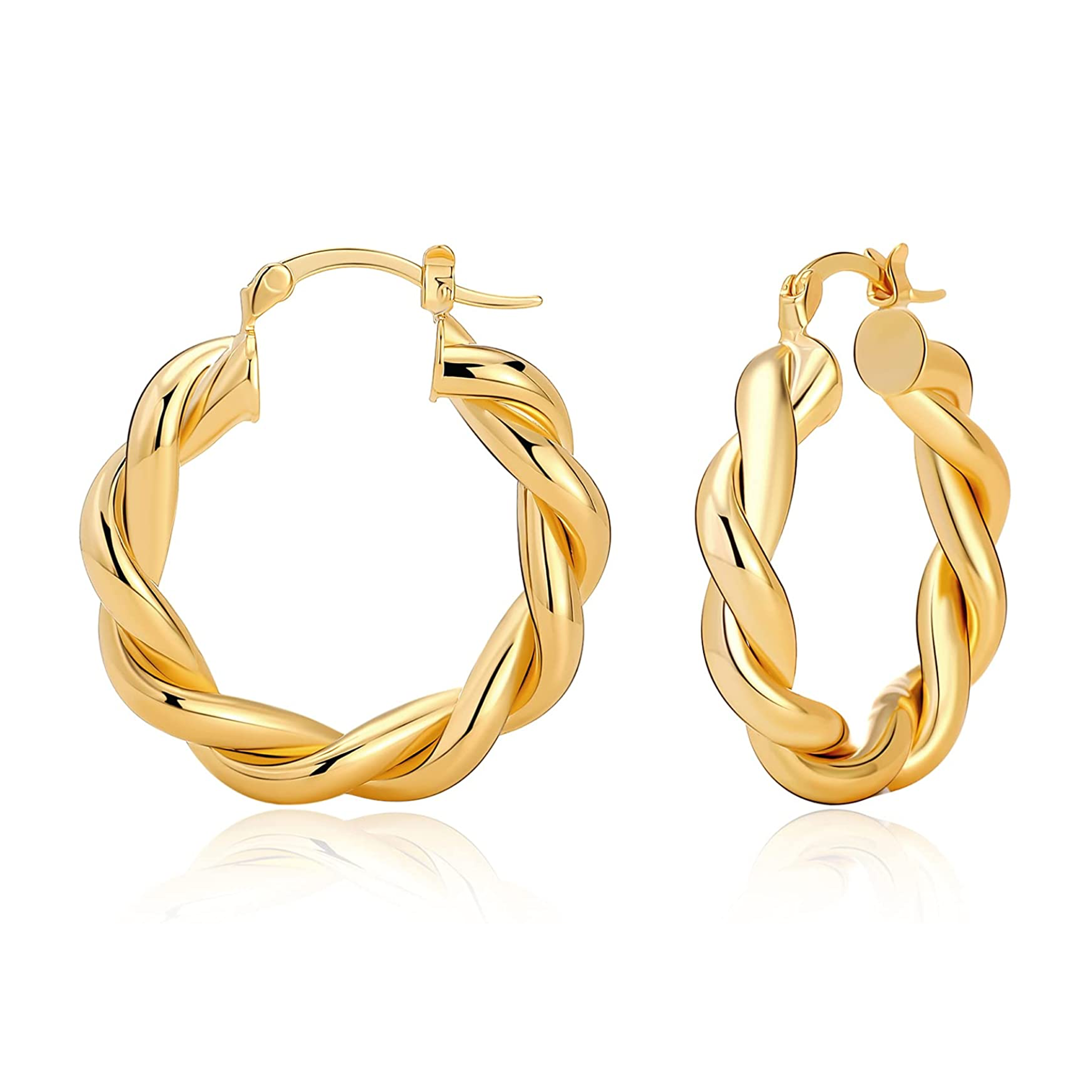 14K Twisted Wide Hoop Earrings