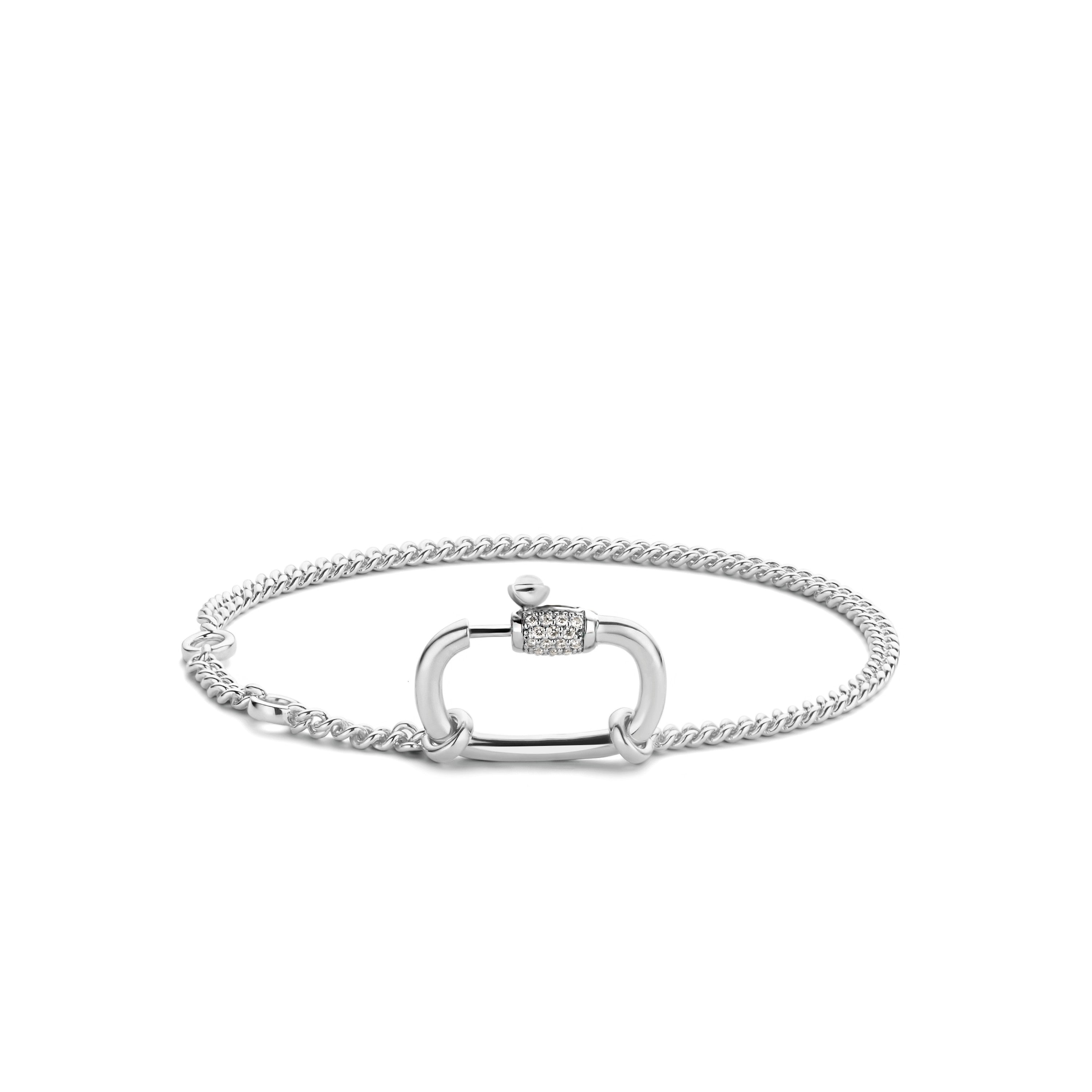 Curb Chain Oval Clasp Silver Bracelet