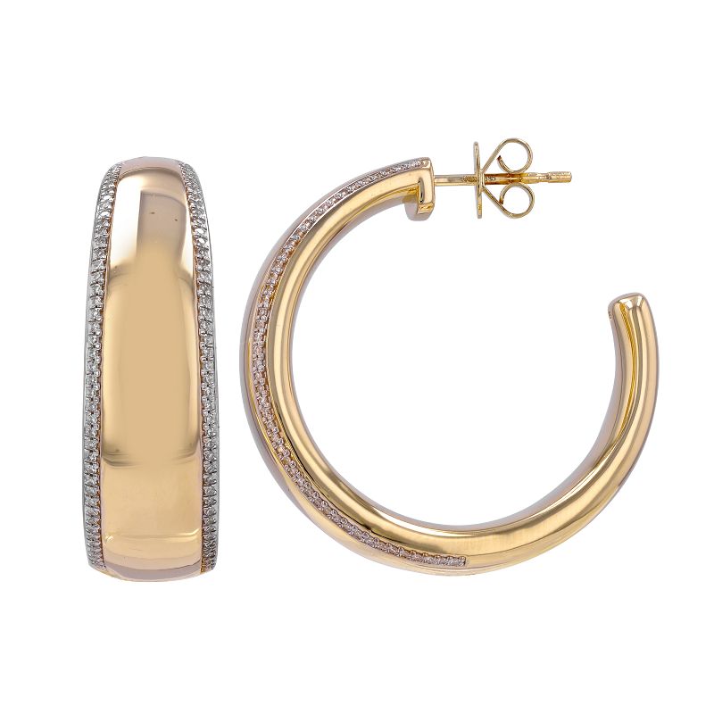 Polished Gold Diamond Border 33MM Hoop Earrings