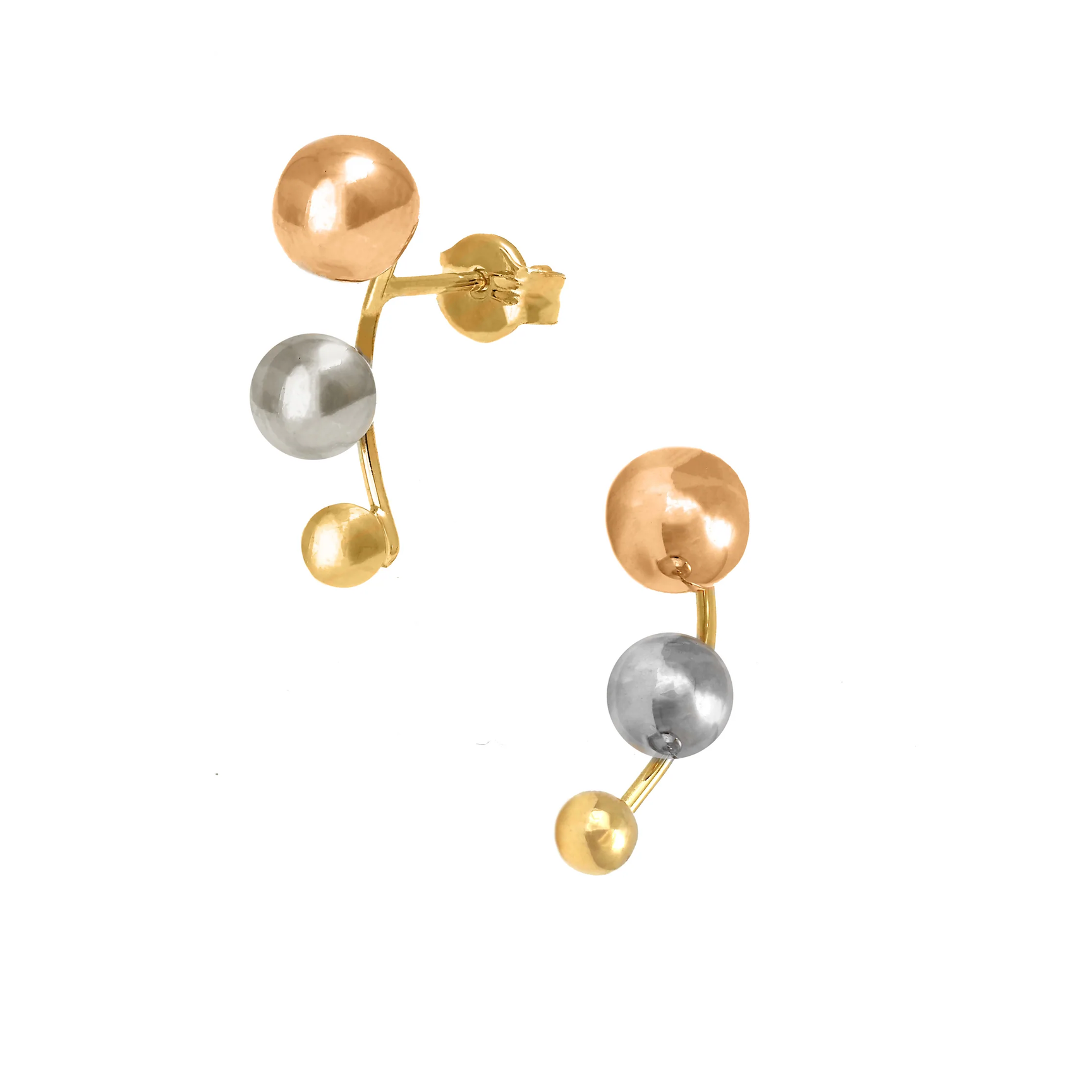 Tri Color Gold Ball Ear Climber Earrings