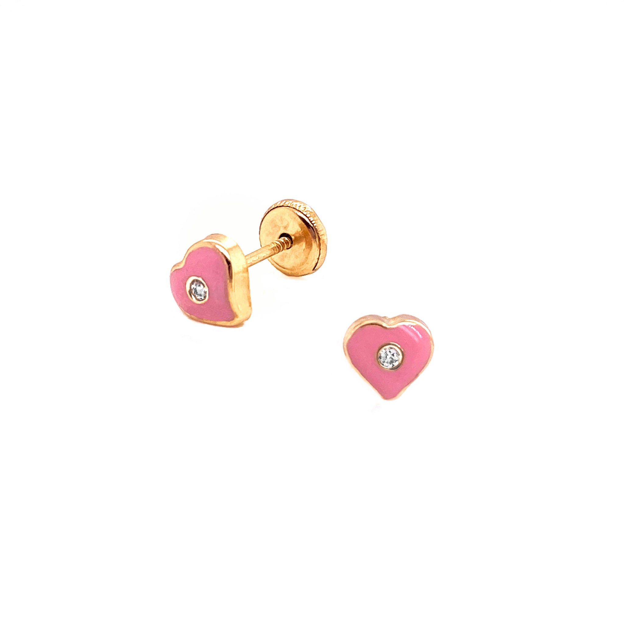 Pink Heart CZ Stud Earrings