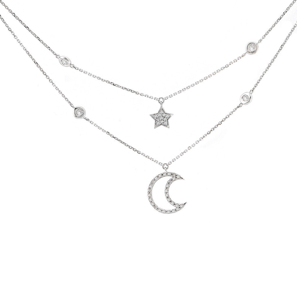 Moon Star Diamond Two Layer Necklace