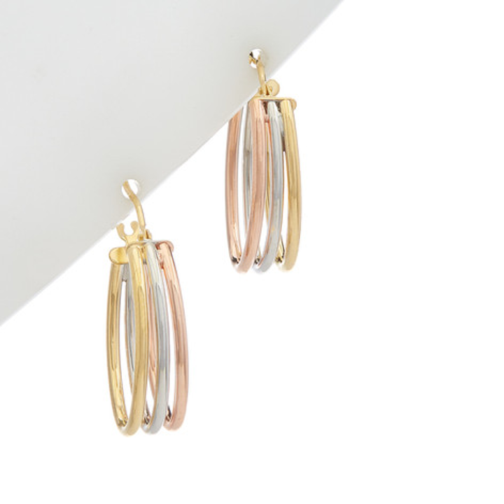 Tri Gold Oval Hoop Earrings