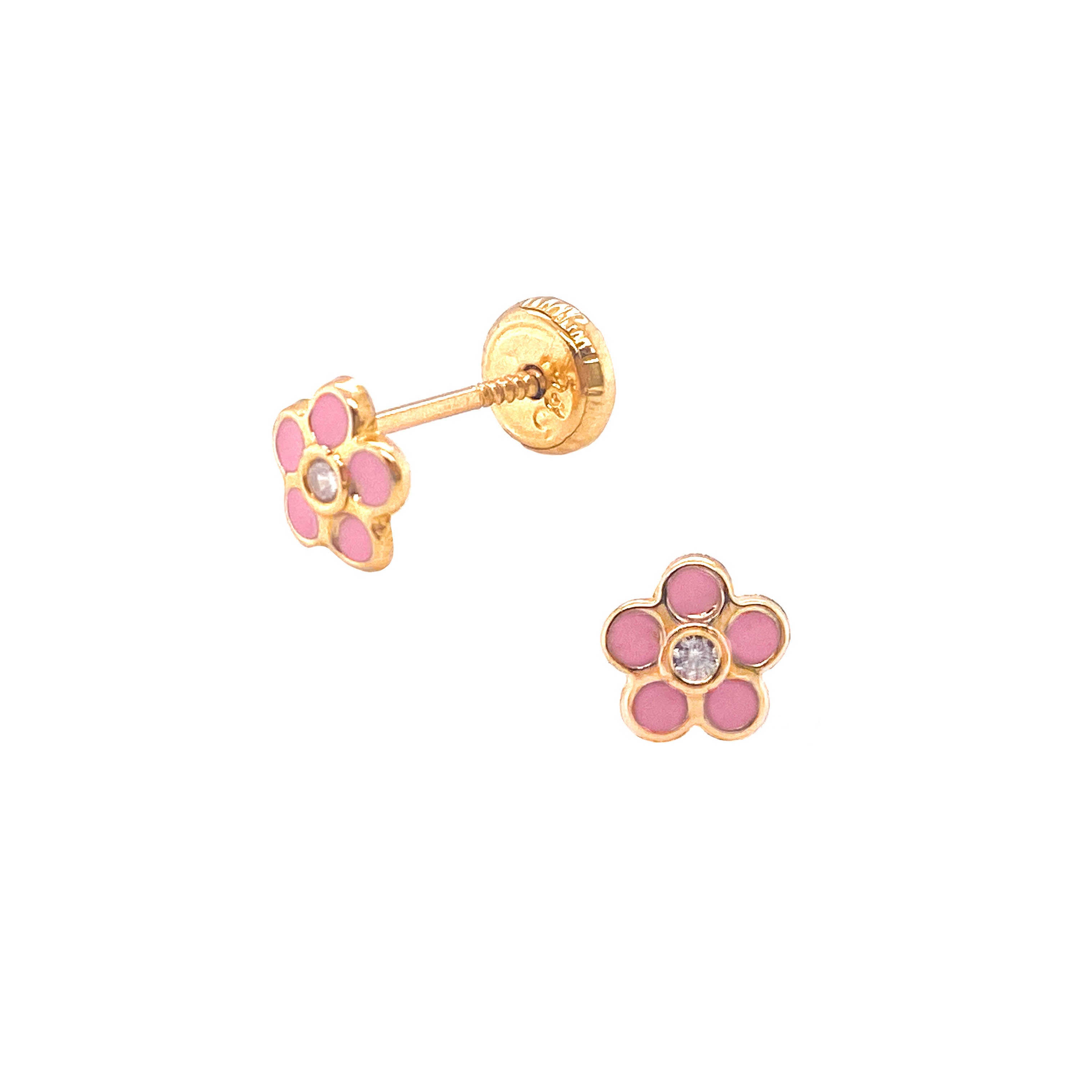 Pink Flower CZ Stud Earrings