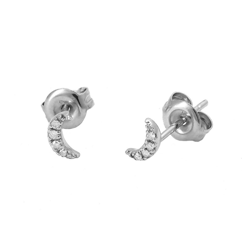 Mini Moon Diamond Stud Earrings
