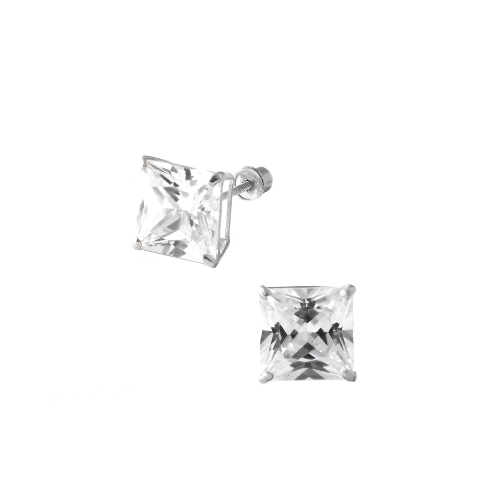 8MM Square CZ White Gold Stud Earrings