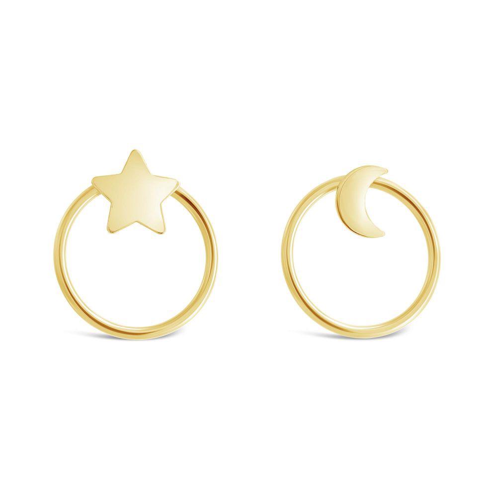 Mismatch Hoop Moon Star Earrings 14K