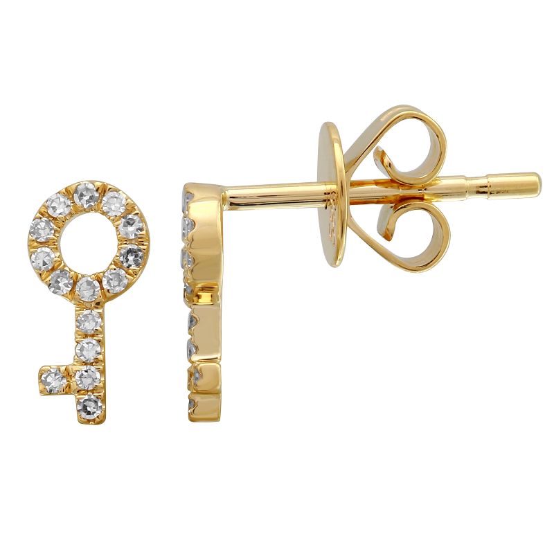 Gold Key Diamond Stud Earrings