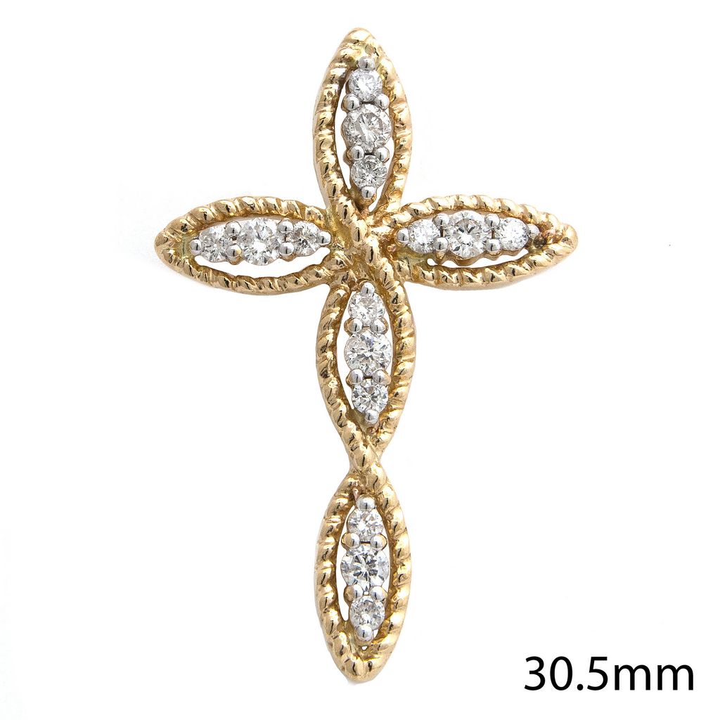 White and Gold Diamond 30.5MM Cross Pendant