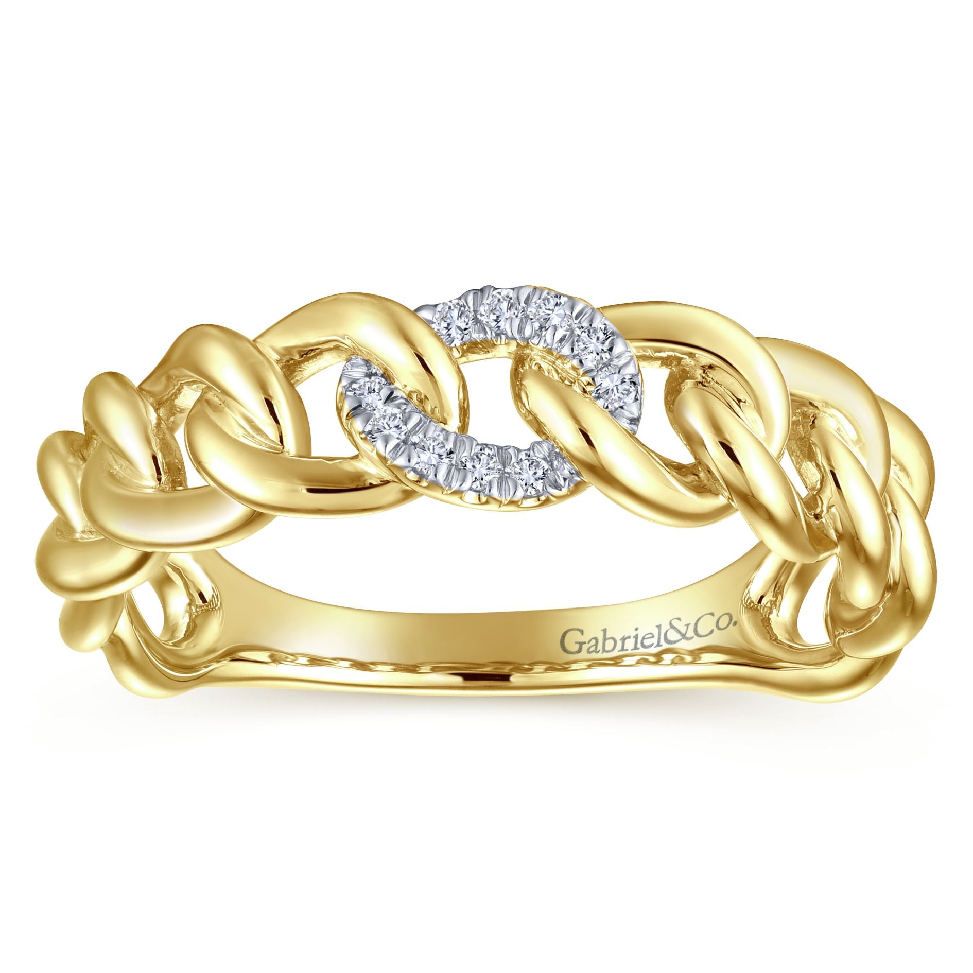 Curb Chain Diamond Yellow Gold Ring