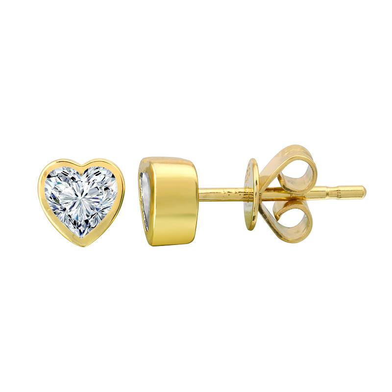 Heart White Topaz Bezel Set Stud Earrings