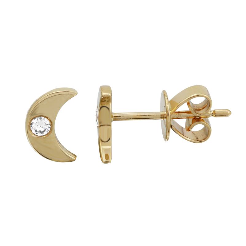 Crescent Moon Gold Diamond Stud Earrings