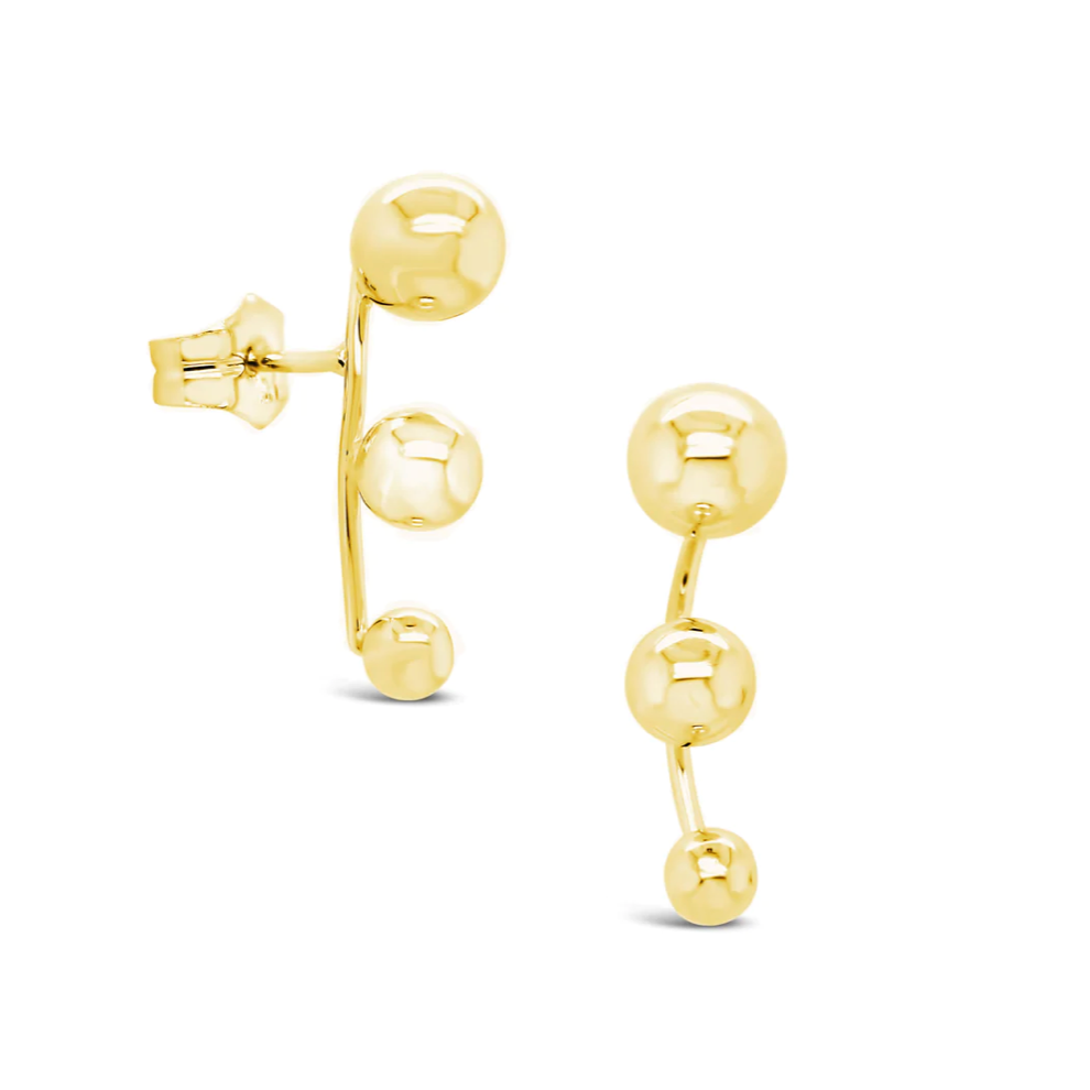 Tri Gold Ball Ear Climber Earrings