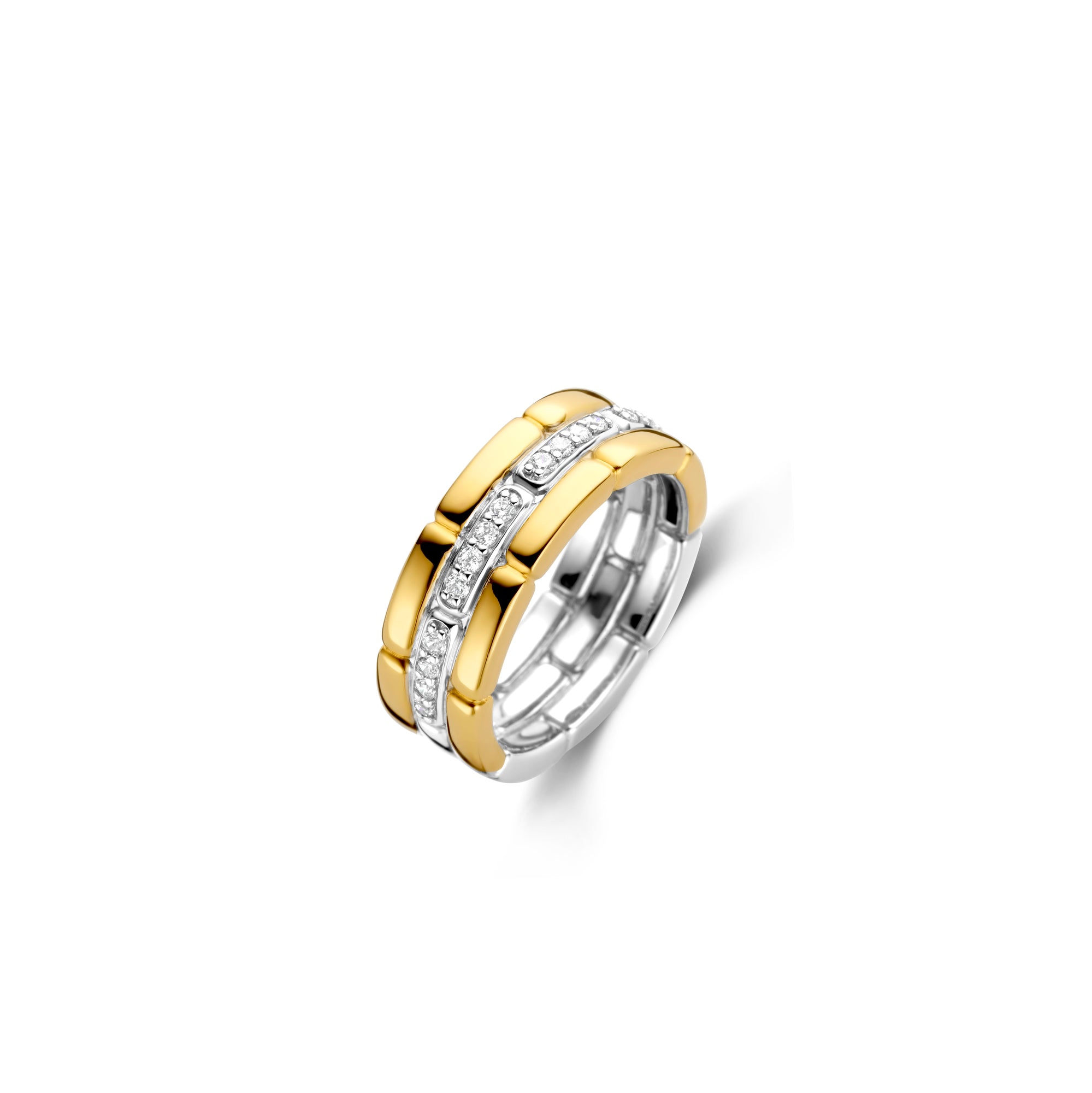 Link Triple Golden Pave Ring