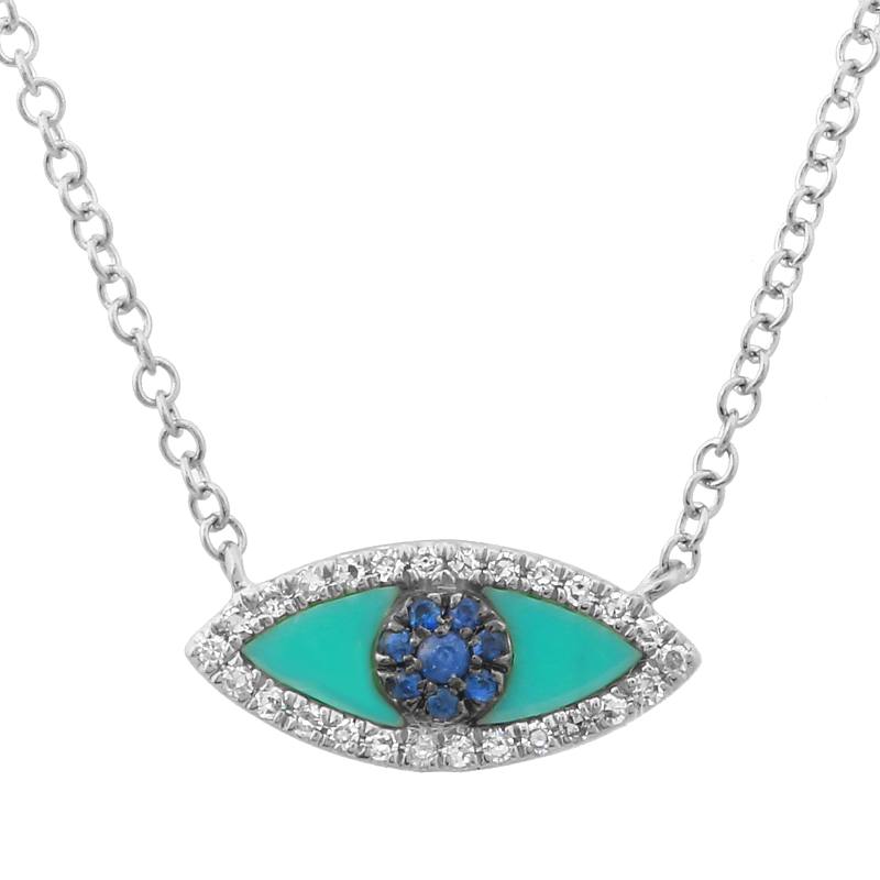 Turquoise, Sapphire, Diamond Evil Eye Necklace