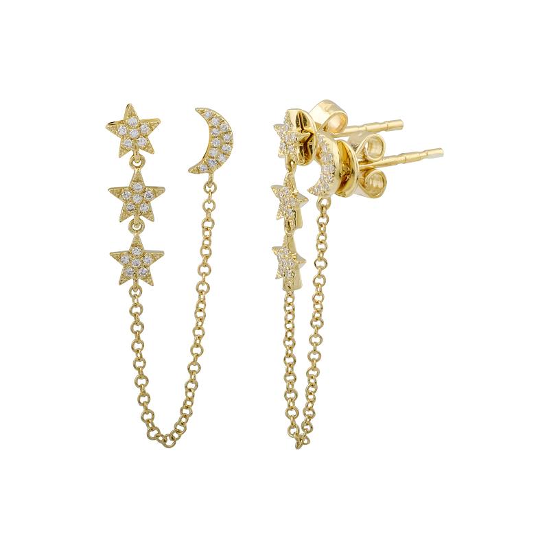 Moon and Three Stars Double Stud Earrings