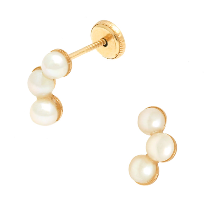 Three Pearl Curve Stud Earrings