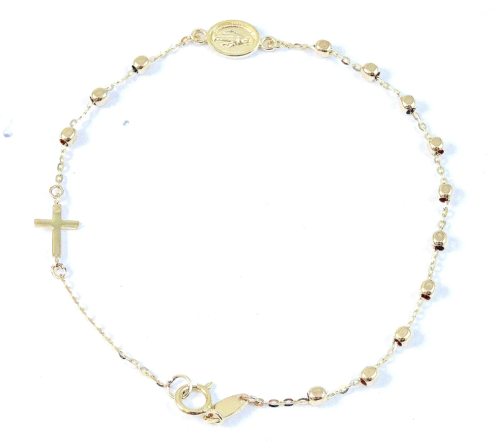 Virgen Milagrosa and Cross Square Beads Bracelet