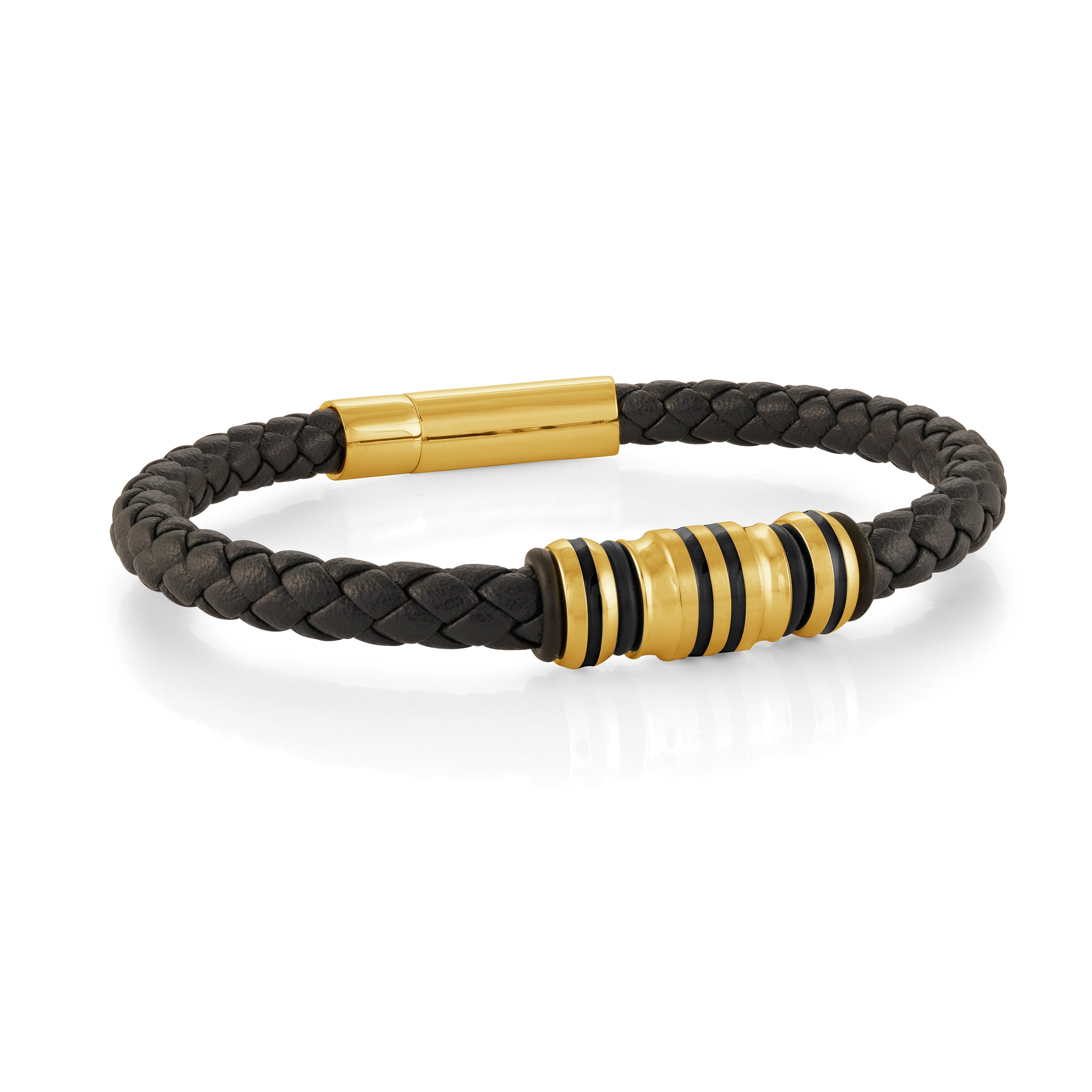Golden Bead Black Line Leather Bracelet