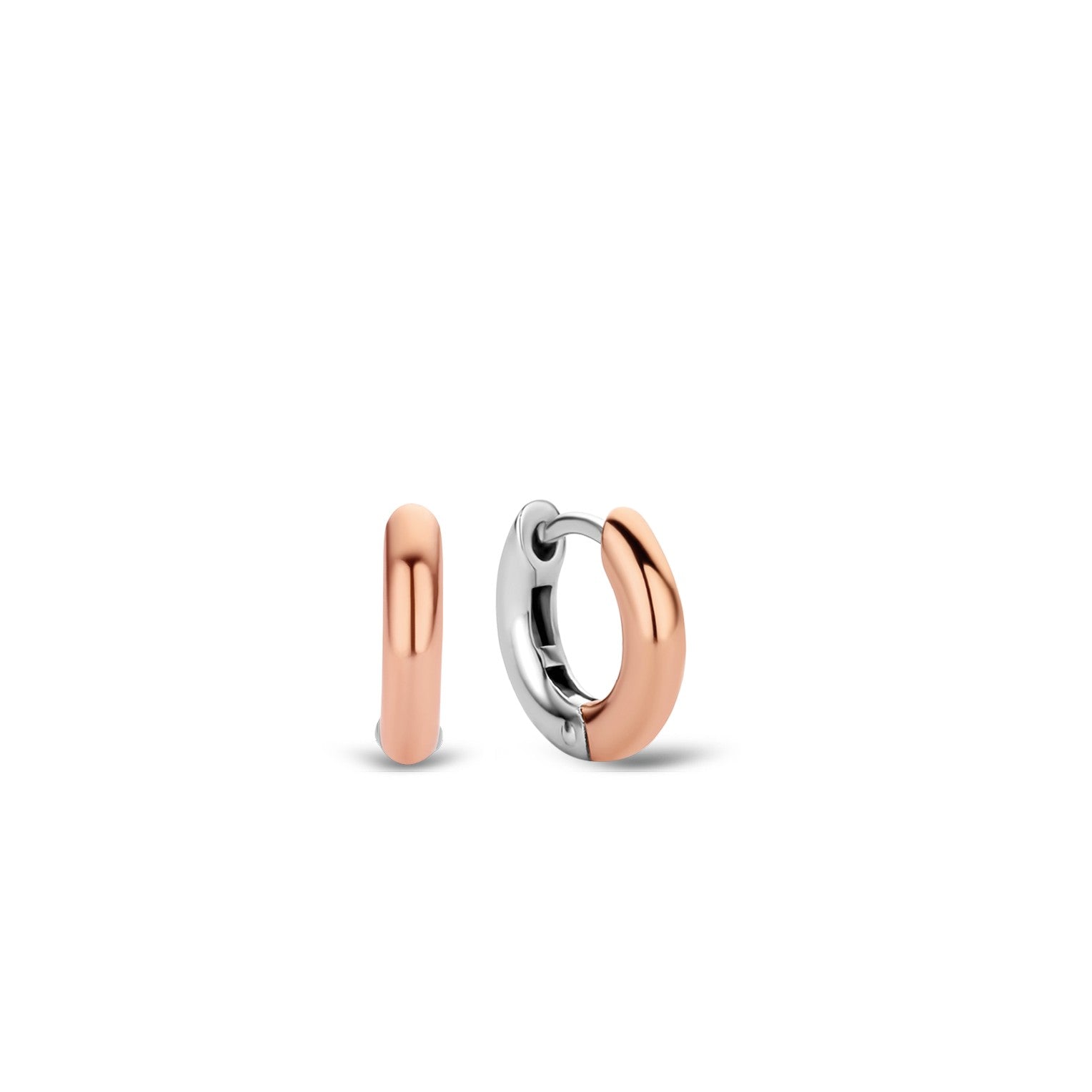 14.4MM Rose/Silver Huggie Earrings