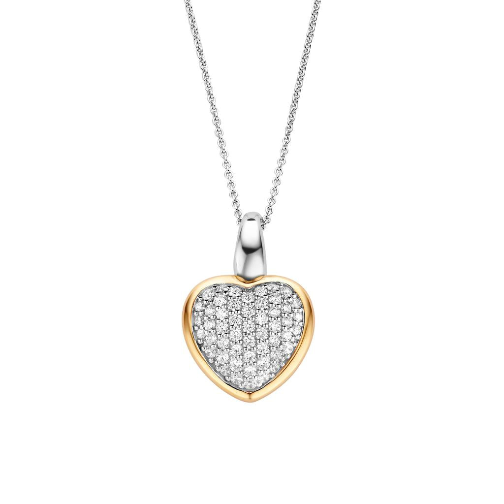Two Tone Heart Pave Necklace