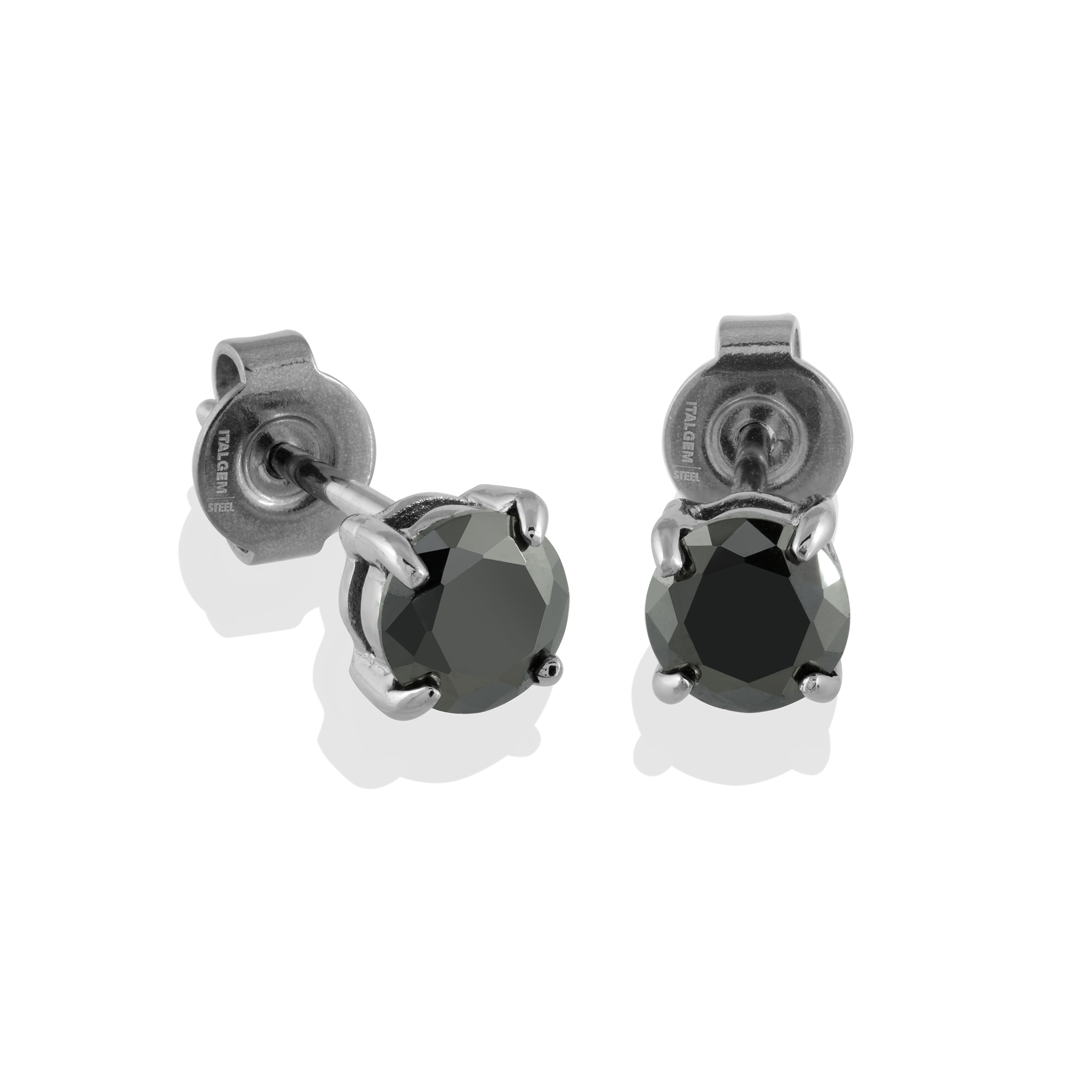 Black 5mm Zirconia Black IP Steel Earrings