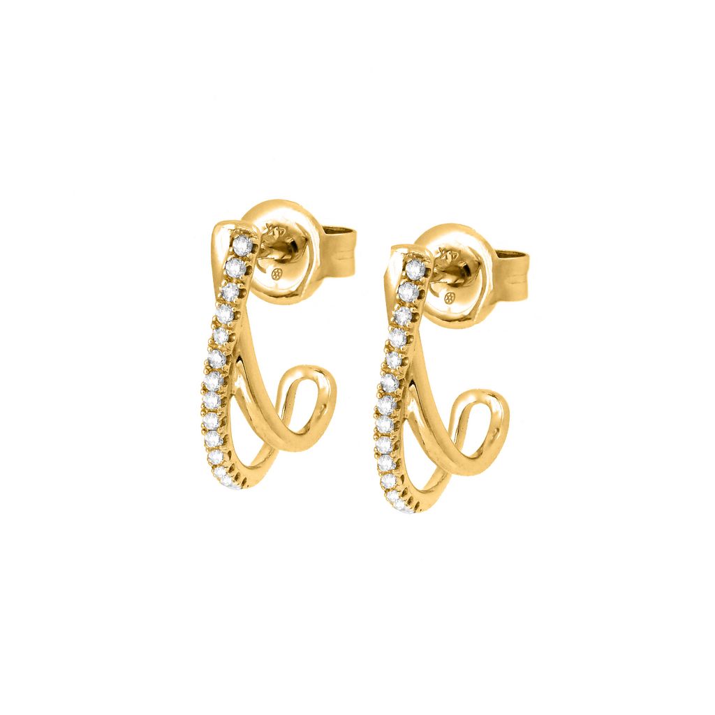 Yellow Gold Crossover Diamond Earrings