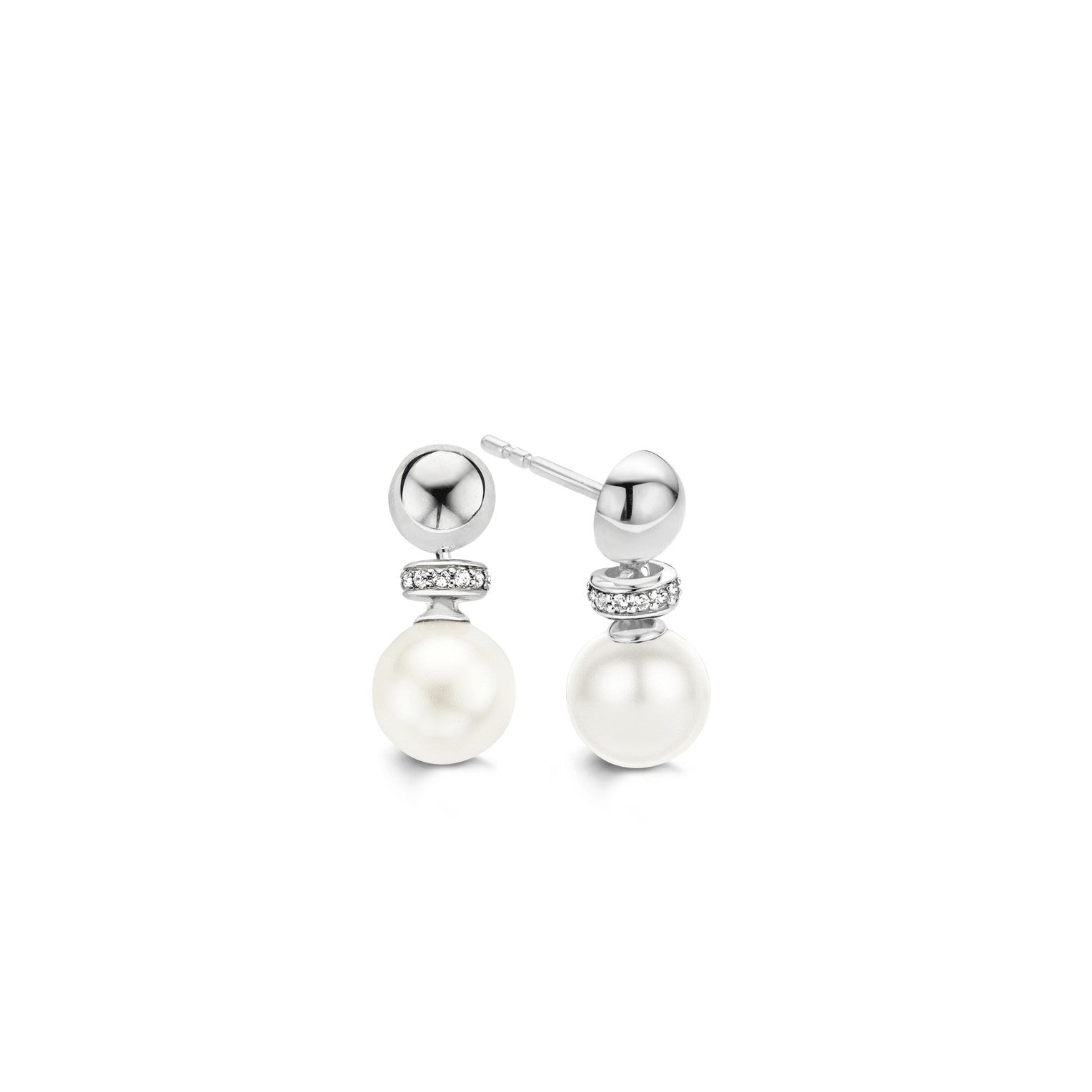 Pearl Silver Ball Dangle Earrings