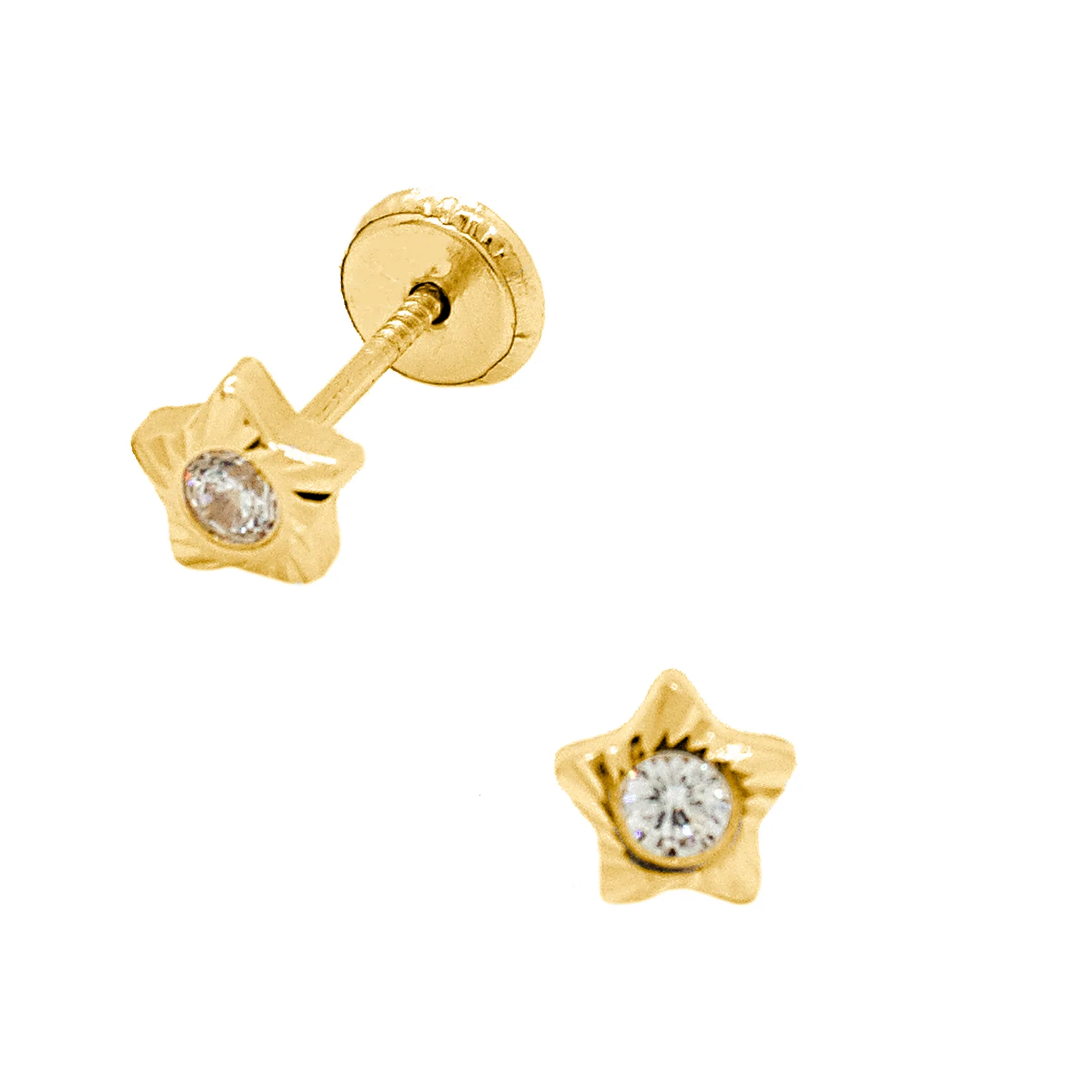 Diamond Cut Star CZ Stud Earrings