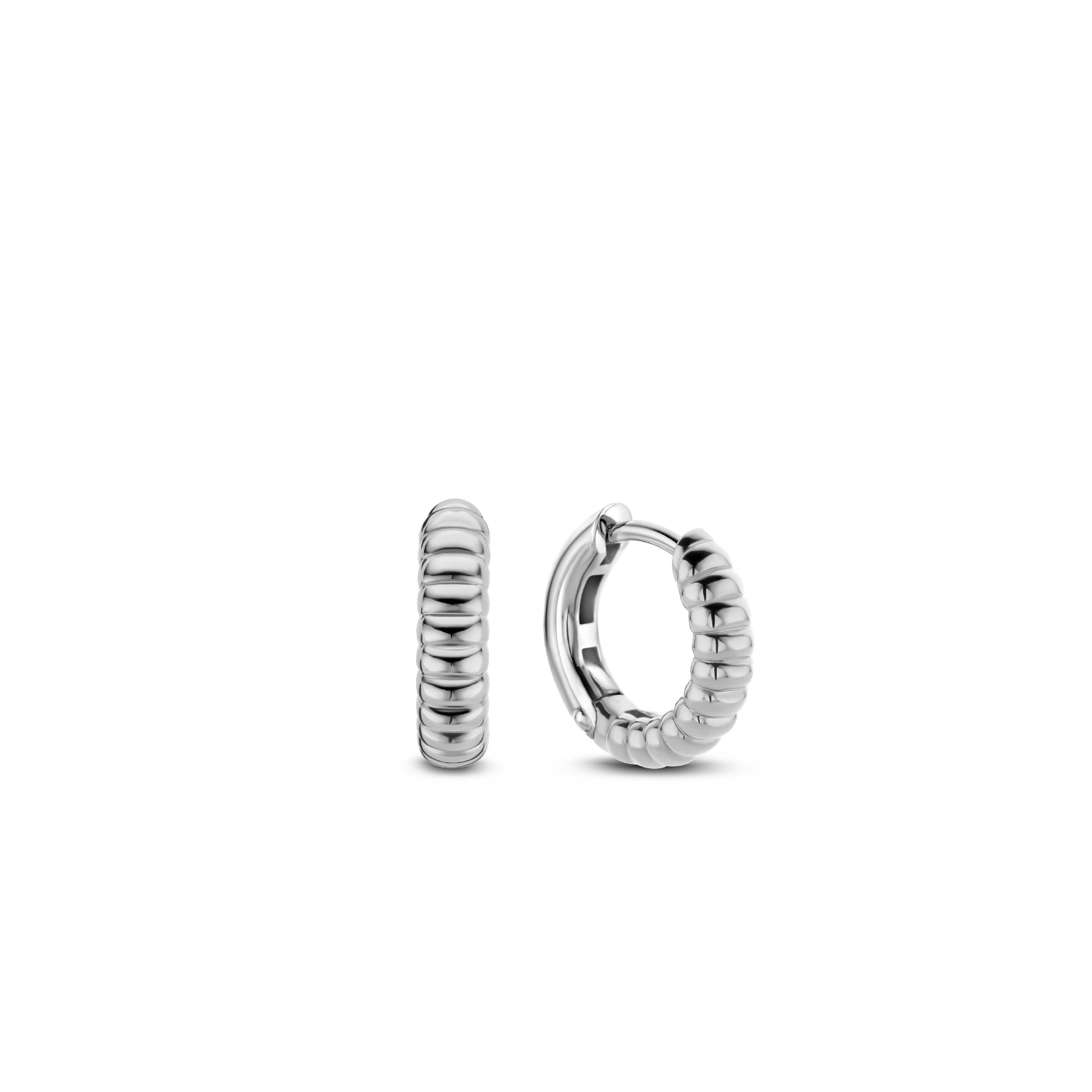 Skinny Silver Ribbed Huggie Earrings