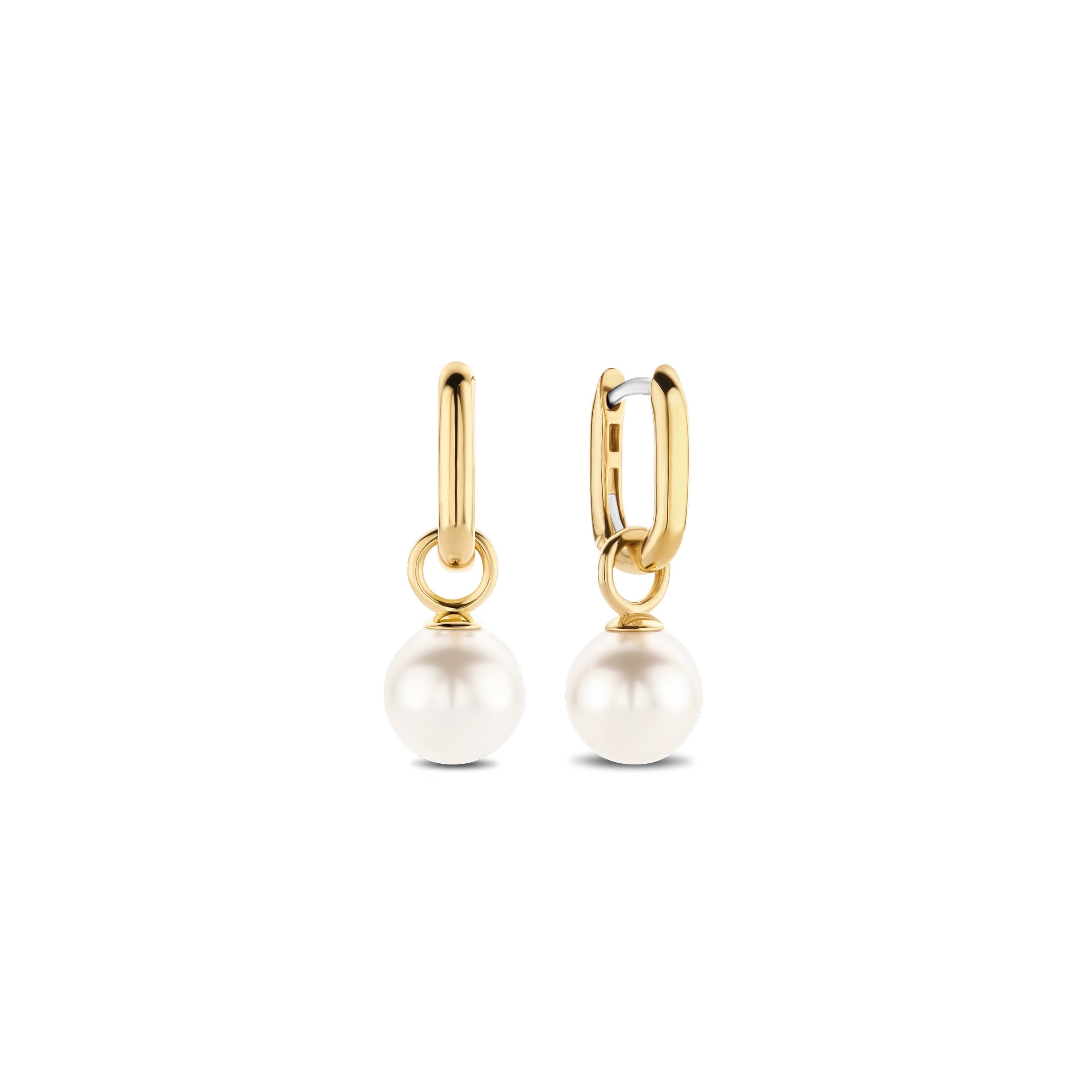 Golden Link Pearl Charm Earrings