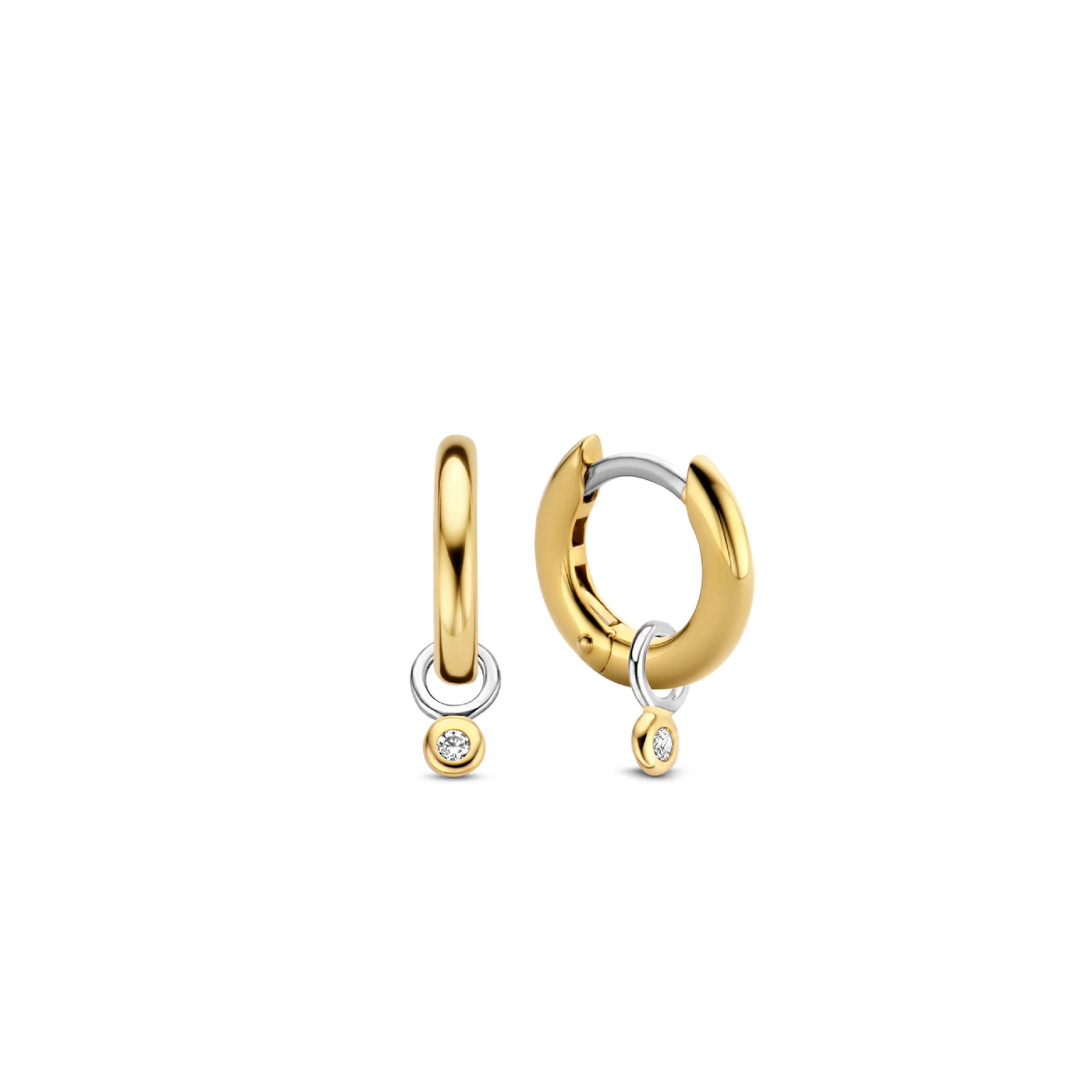 Bezel Charm 13MM Golden Huggie Earrings