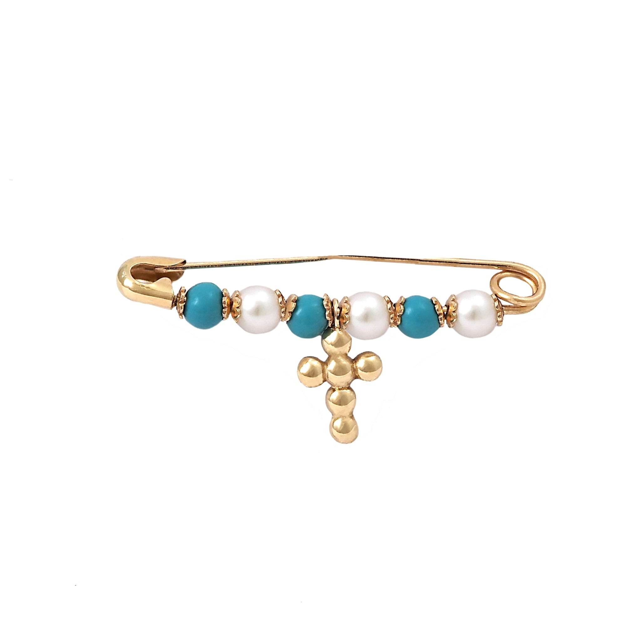 Turquoise and Pearl Cross Baby Pin