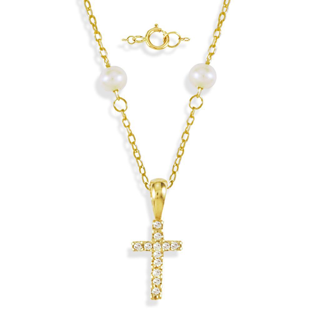 Diamond Pearl Cross Necklace