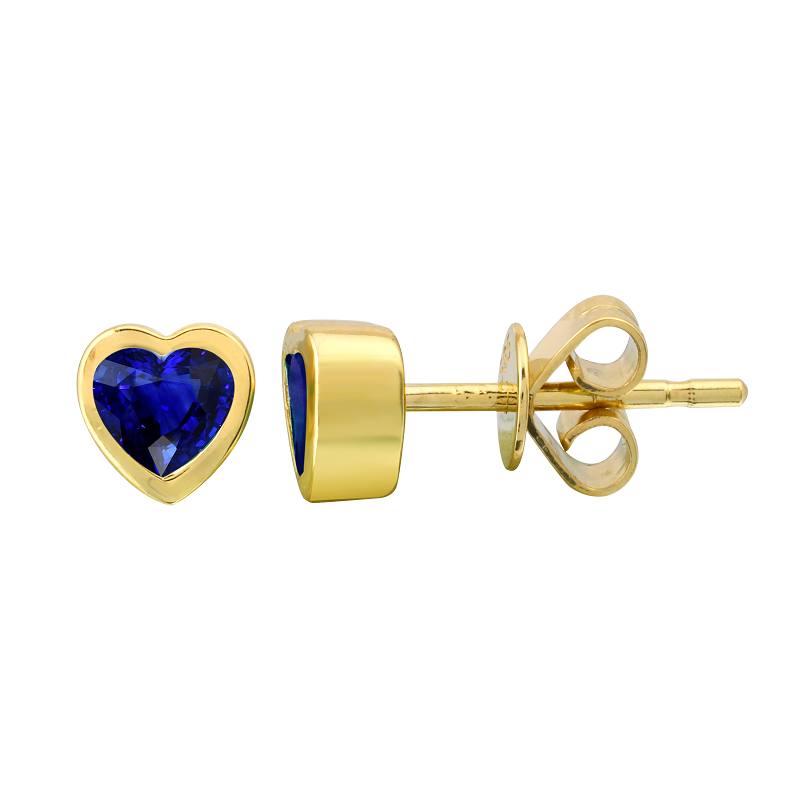 Heart Blue Sapphire Bezel Set Stud Earrings