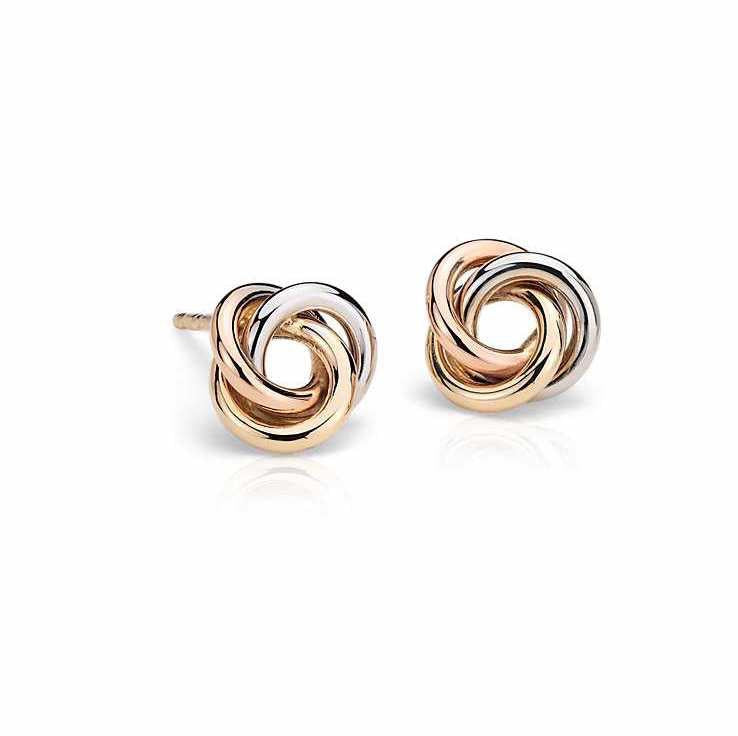 Love Knot Tri Gold Stud Earrings