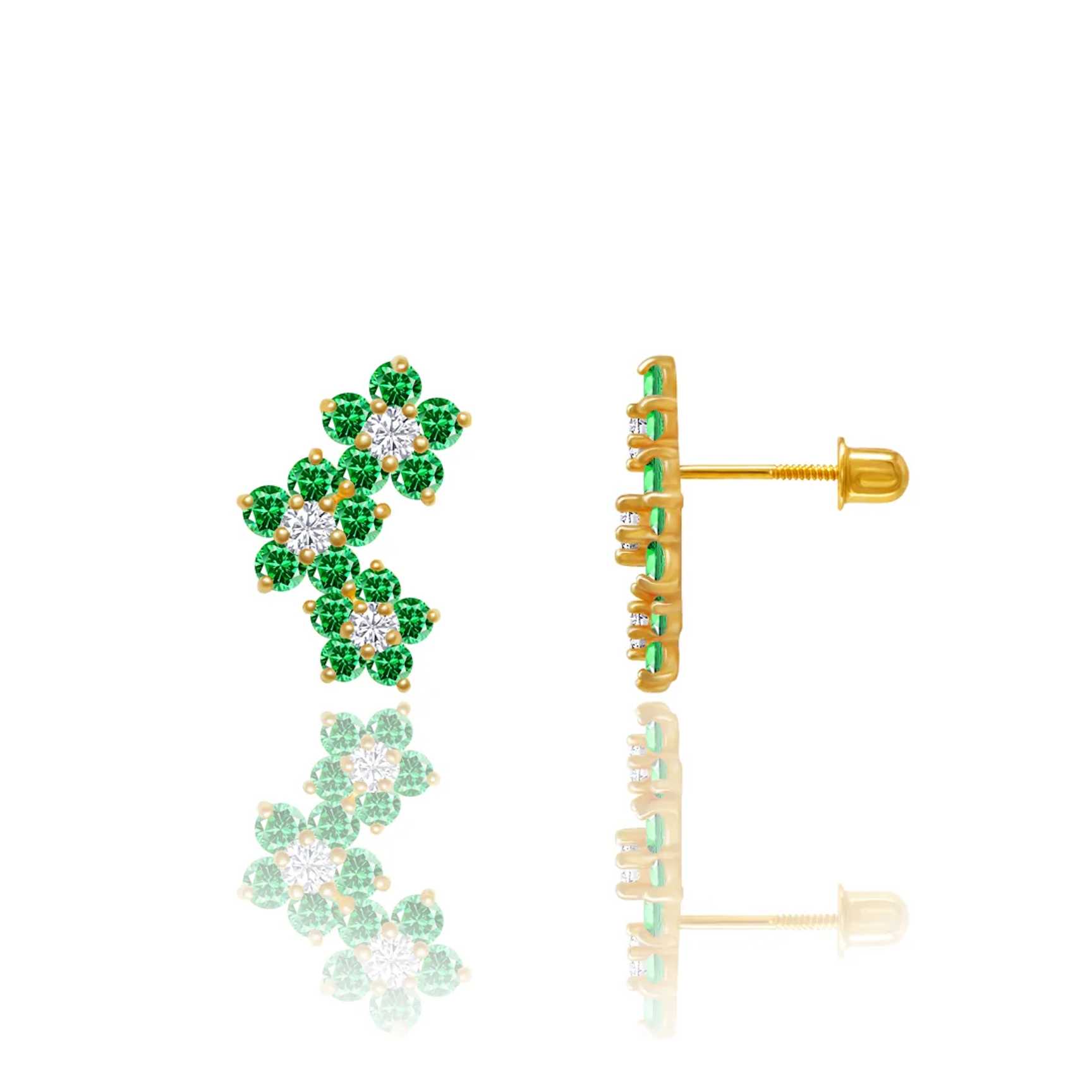 Sparkling Flower Curve Green Stud Earrings