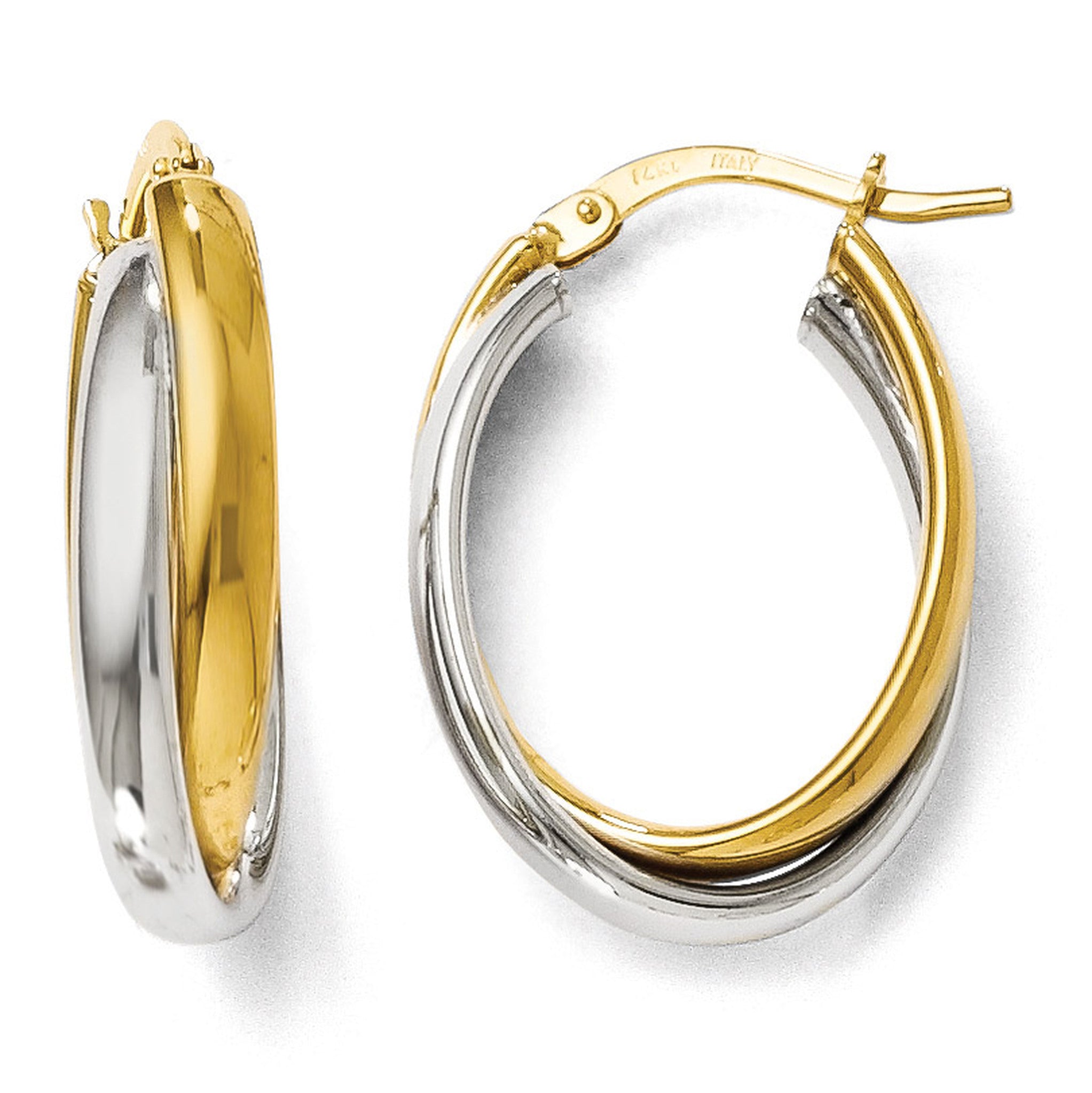 Two Tone Oval Twist Hoop Earrings